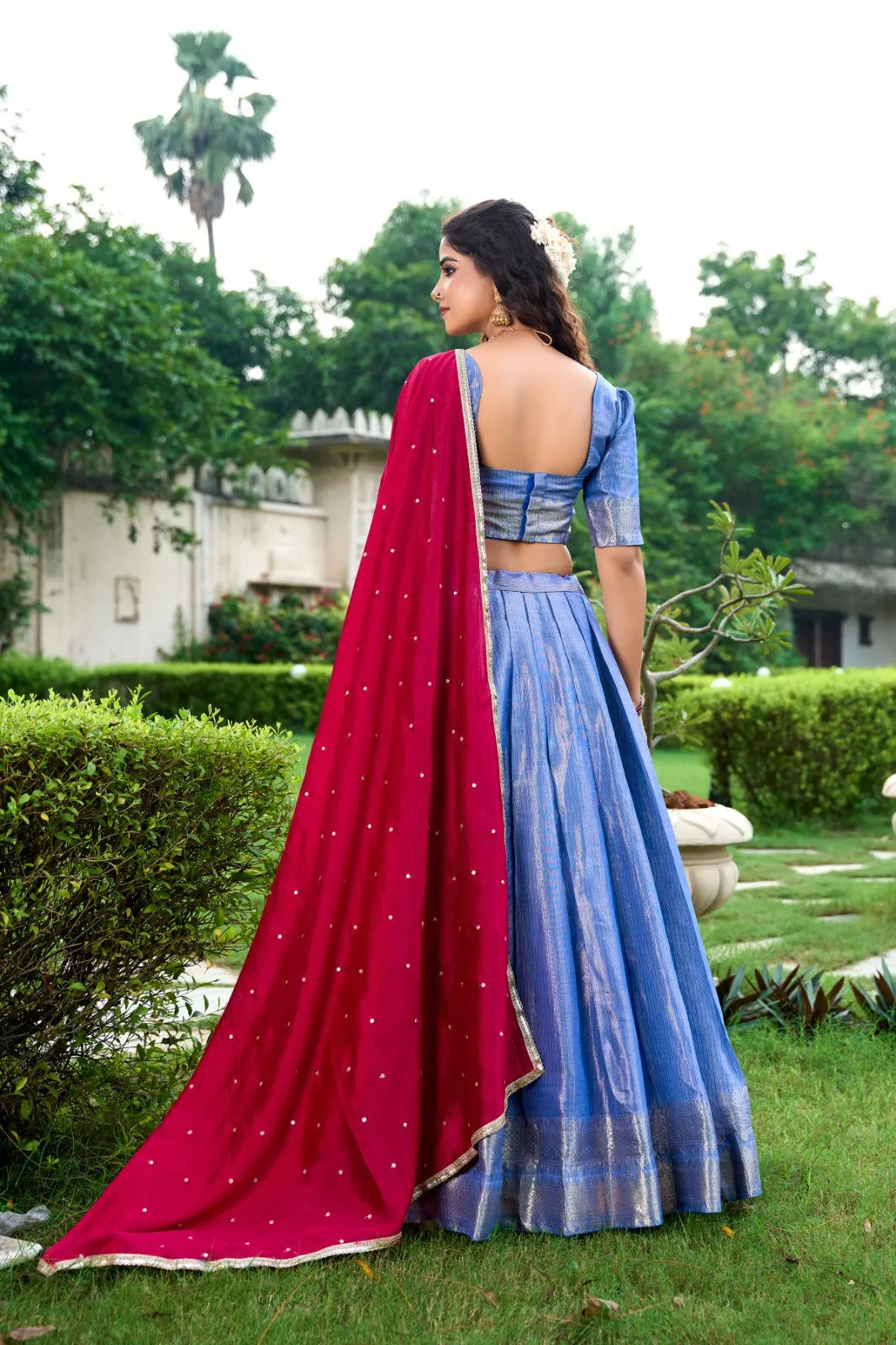 Blazing Kanchipuram Zari Weaved Royal Blue Lehenga Choli Set On Hot Sale