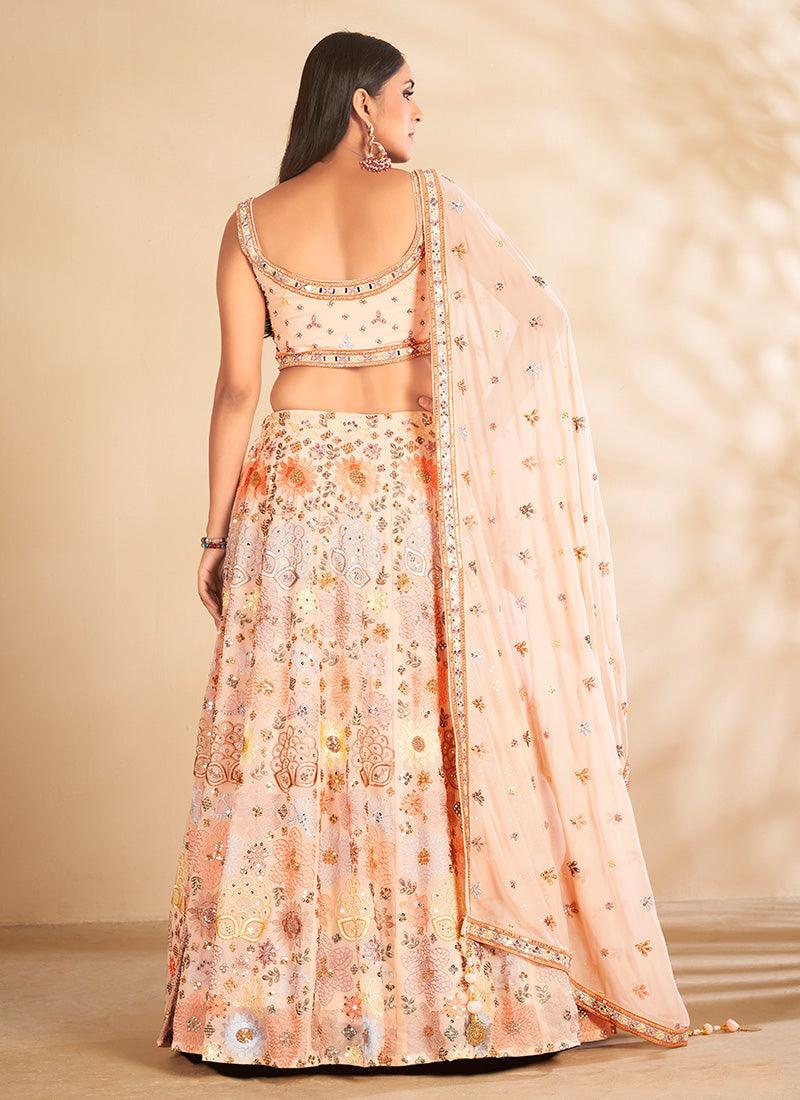 Fantastic Peach Color Georgette Base Printed Lehenga Choli Excellent Online