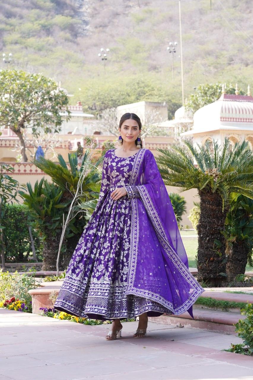 Stunning Viscous Jacquard Sequins Embroidered Worked Gown With Dupatta Clearance Store Sale Online