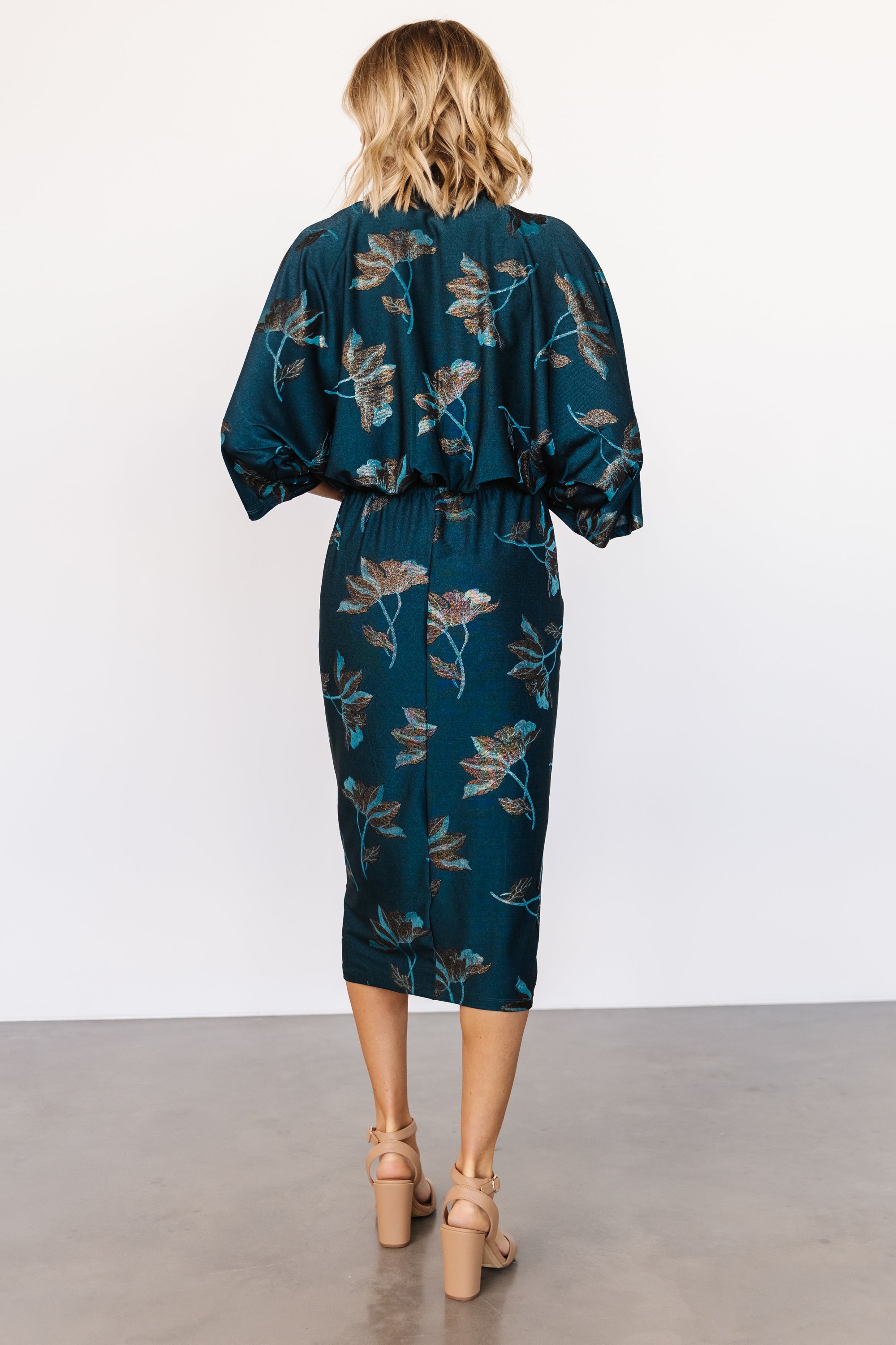 Shaneen Ruched Midi Dress | Jade Floral Shimmer Outlet Cheap