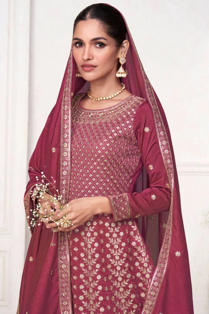 Blazing Light Burgundy Vichitra Embroidered Salwar Kameez Clearance Newest