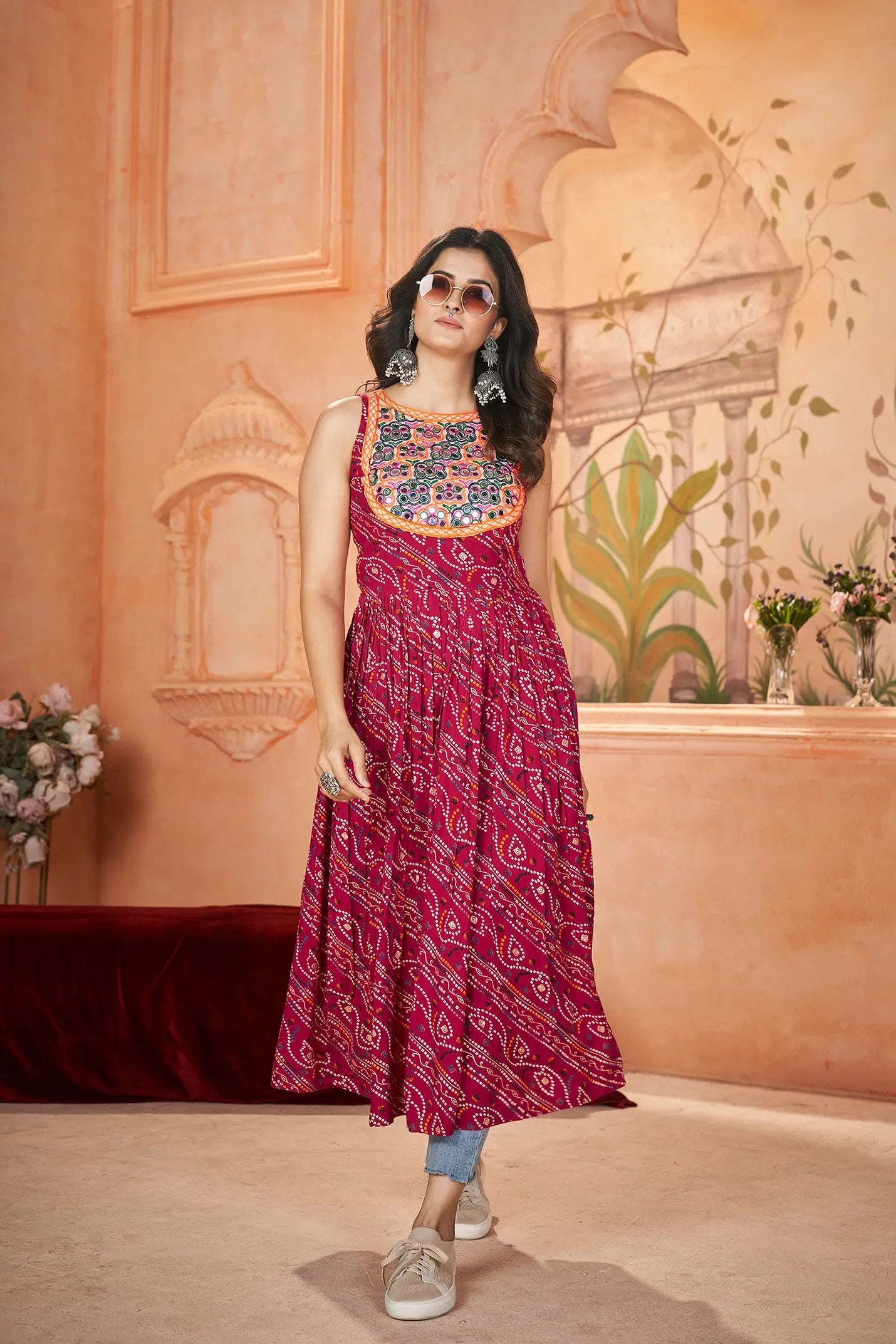 Navratri Wear Rani Rayon Printed Embroidered Kurti 100% Original Sale Online