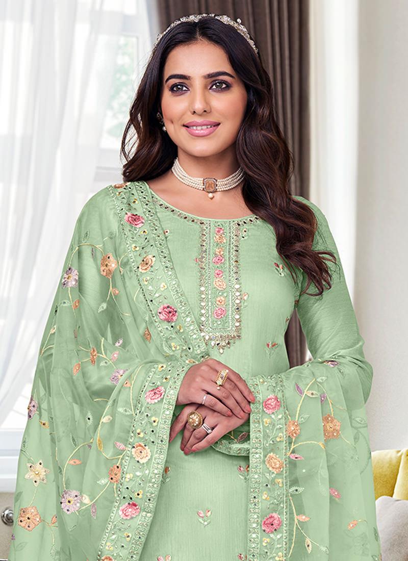 Silk Base Green Pant Style Suit with Dupatta Buy Cheap Factory Outlet