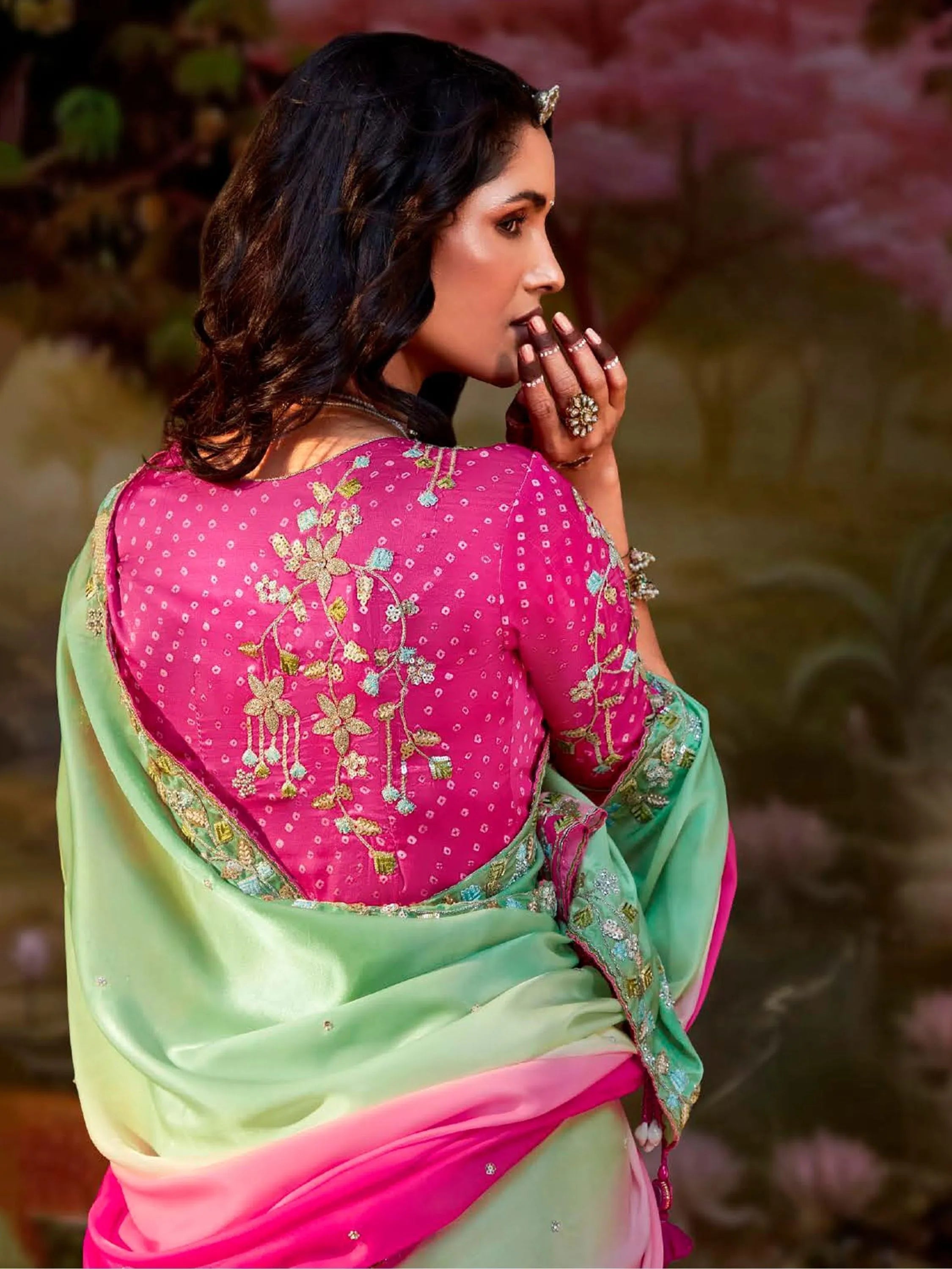 Multi Color Pure Organza Sequins Embroidered Designer Saree Outlet Discount Sale