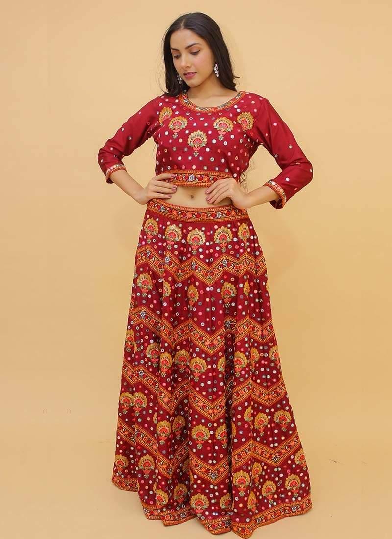 Mirror And Resham Work Red Color Georgette Fabric Lehenga Choli Buy Cheap Best