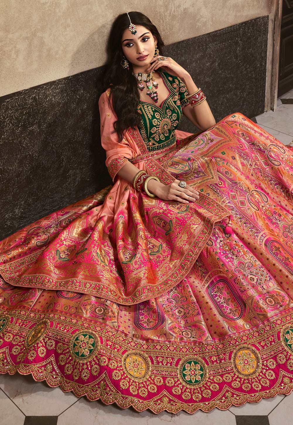 Pink Banarasi Silk Wedding Lehenga Choli Set Marketable Sale Online