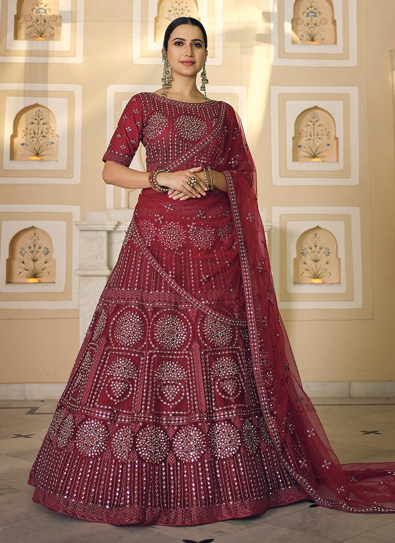 Maroon Color Soft Net Material Lehenga With Mirror And Dori Work Recommend Cheap Online