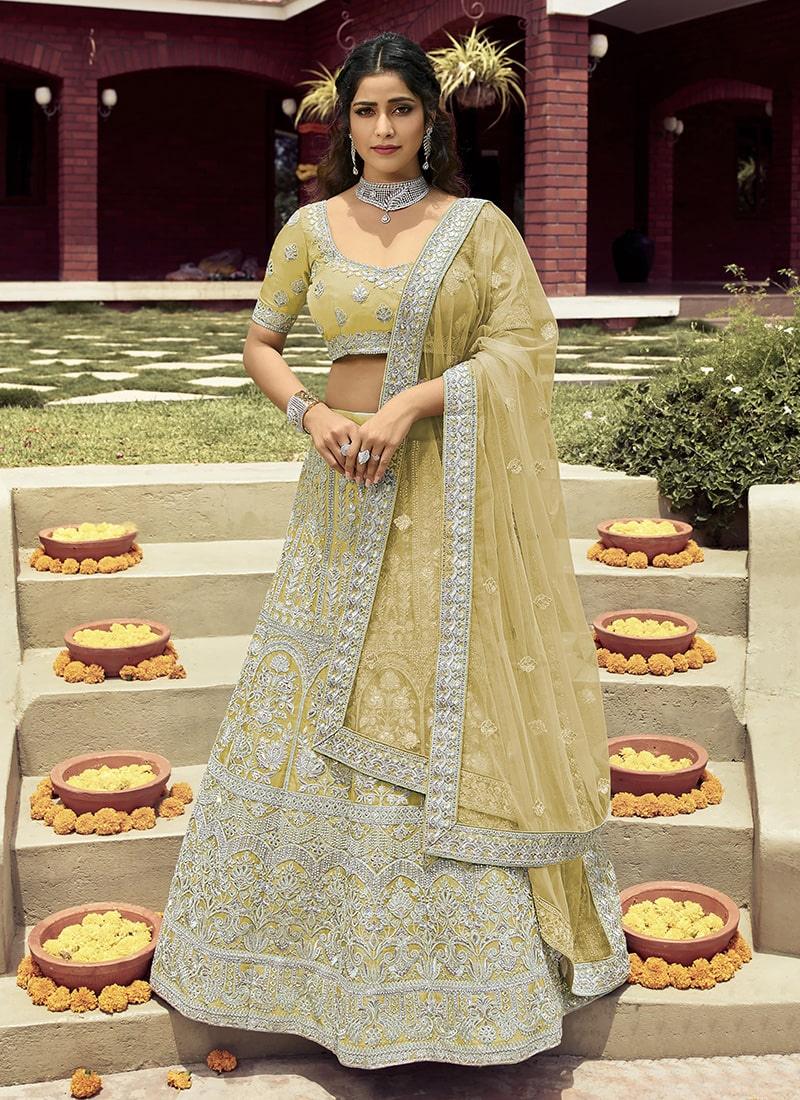 Yellow Color Heavy Work Organza Base Lehenga With Net Dupatta Online Sale