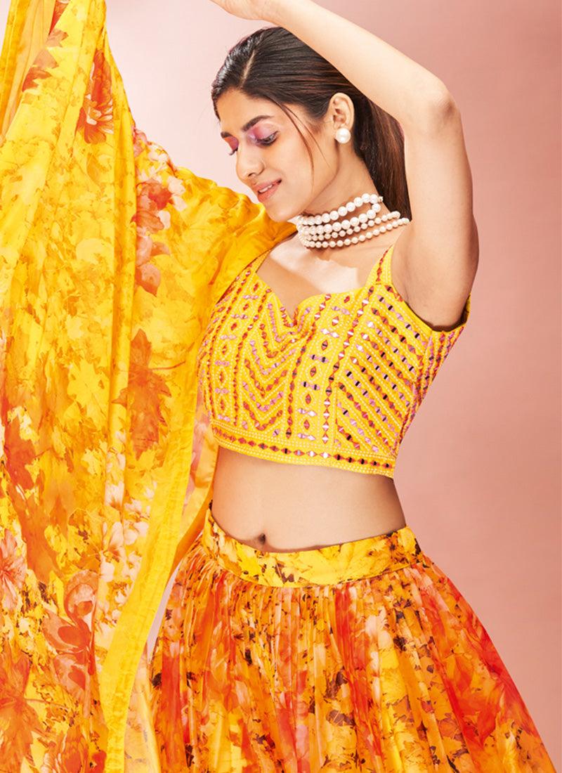 Yellow Color Organza Base Lehenga With Heavy Mirror Work Blouse Cheap Sale Eastbay