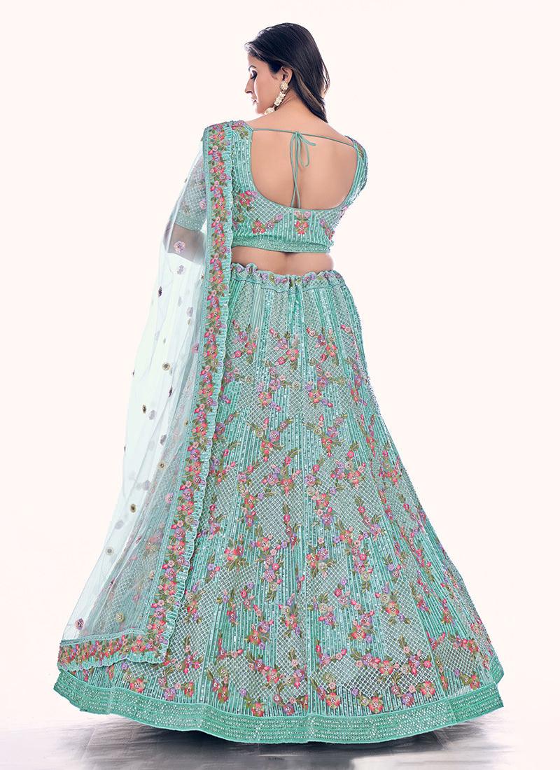 Heavy Embroidered Firozi Wedding Lehenga Cheap With Mastercard