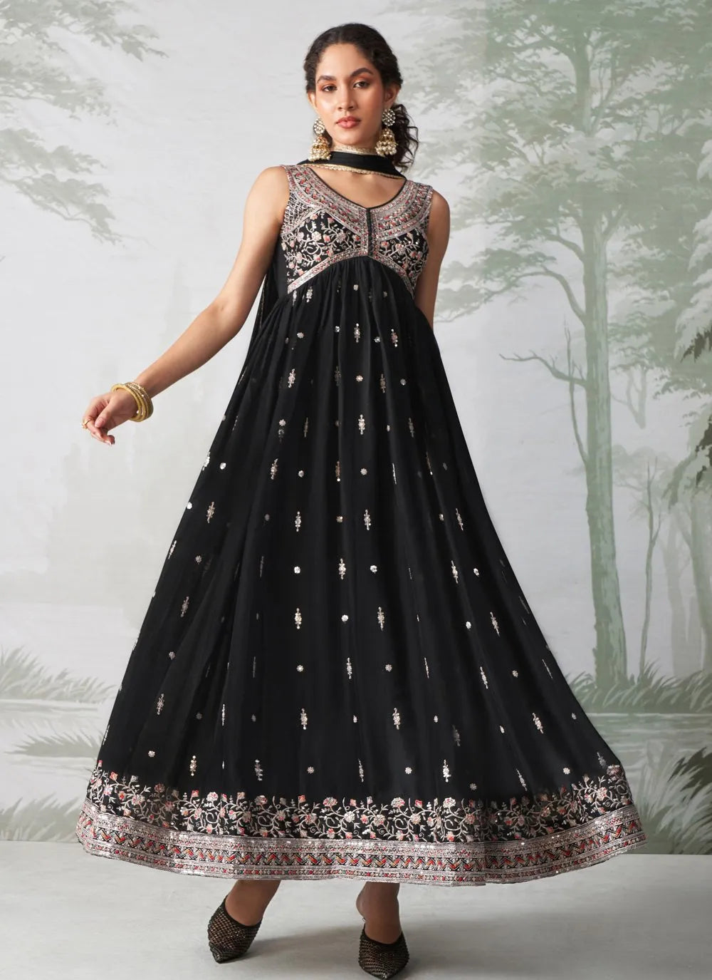 Elegant Black Embroidered Designer Anarkali Suit Free Shipping Cheap