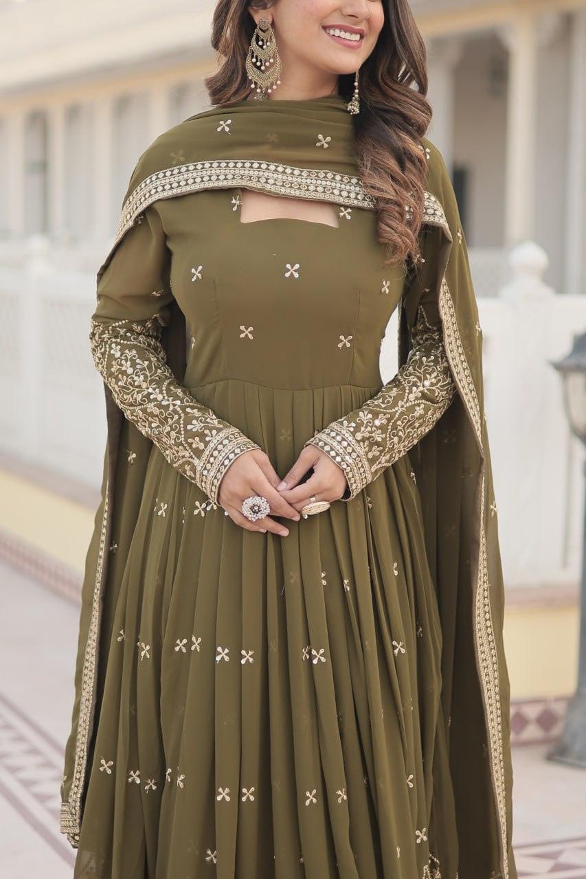 Fantastic Faux Georgette Sequins Embroidered Gown With Dupatta With Mastercard Online