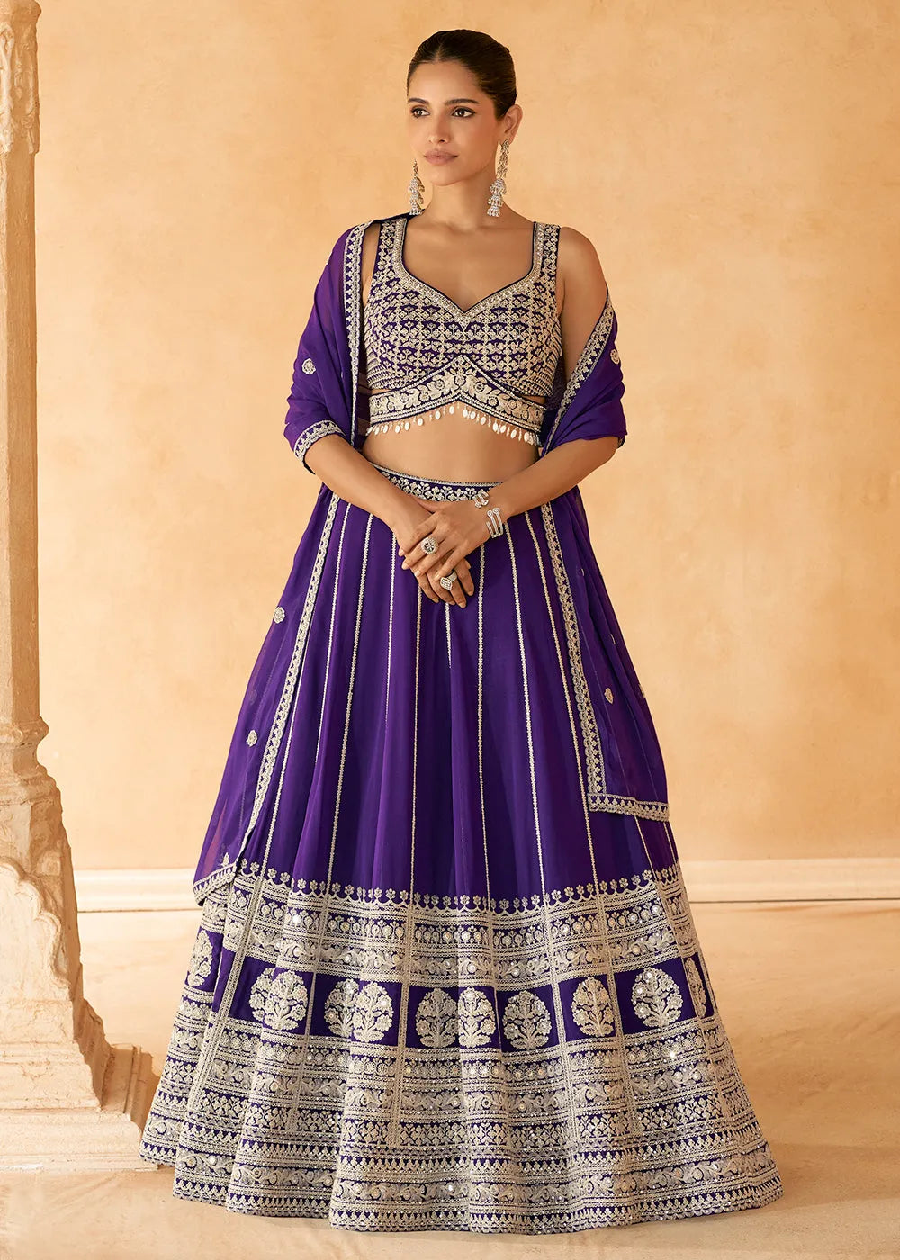 Angelic Purple Embroidered Bridal Lehenga Choli Cheap New Arrival