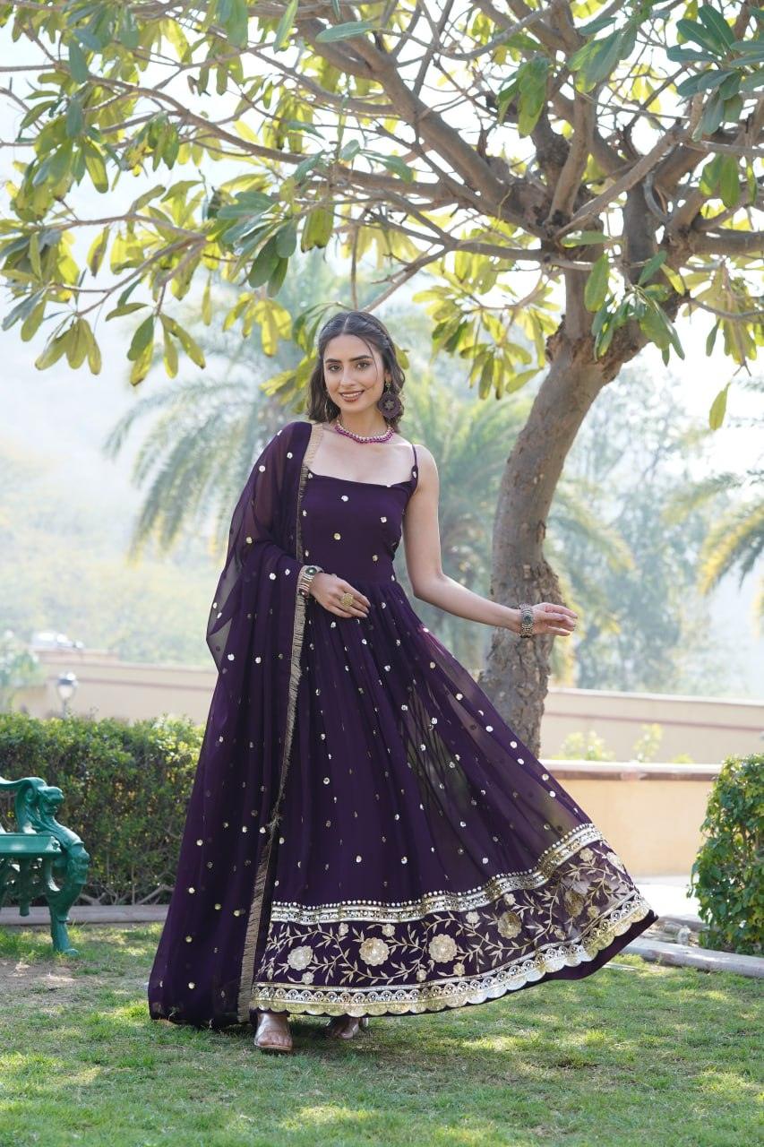 Dazzling Faux Georgette Sequins Embroidered Designer Gown The Cheapest For Sale