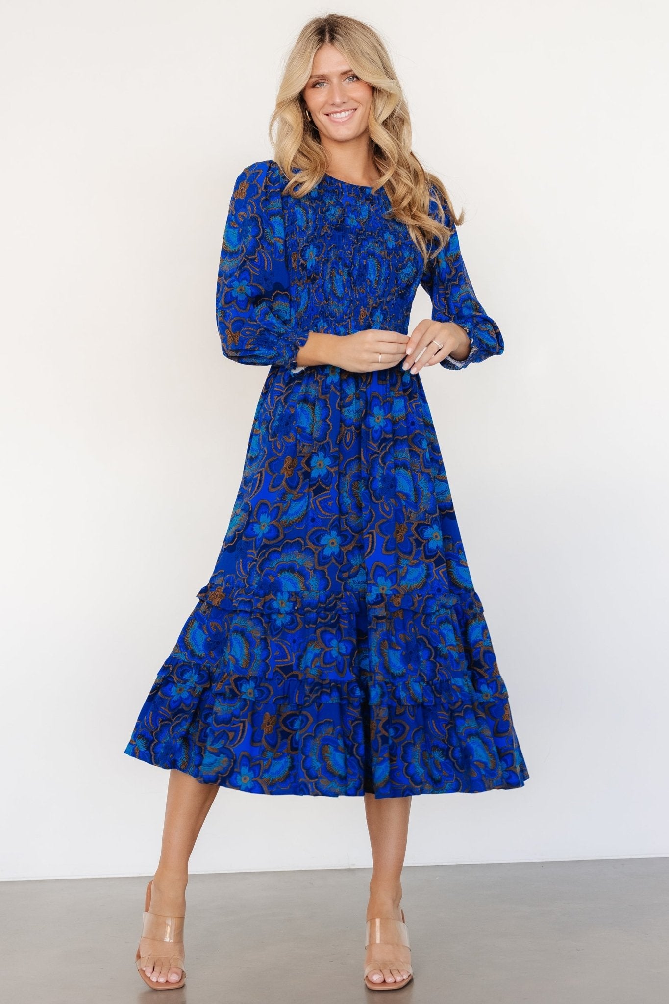 Andersen Smocked Midi Dress | Cobalt Floral Buy Cheap 2025 Unisex