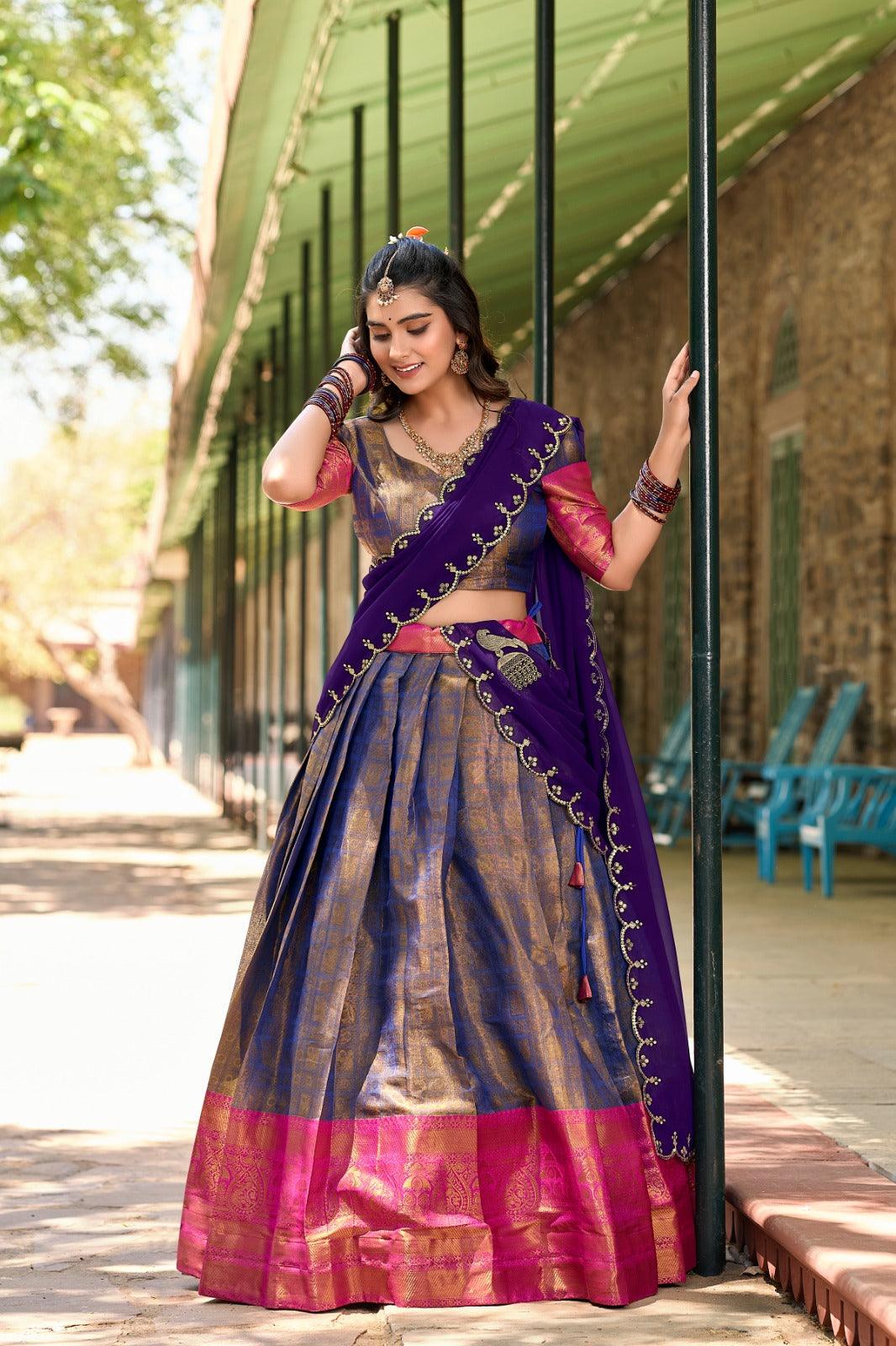 Enchanting Kanjivaram Silk Zari Weaving Worked Lehenga Choli Ebay Online