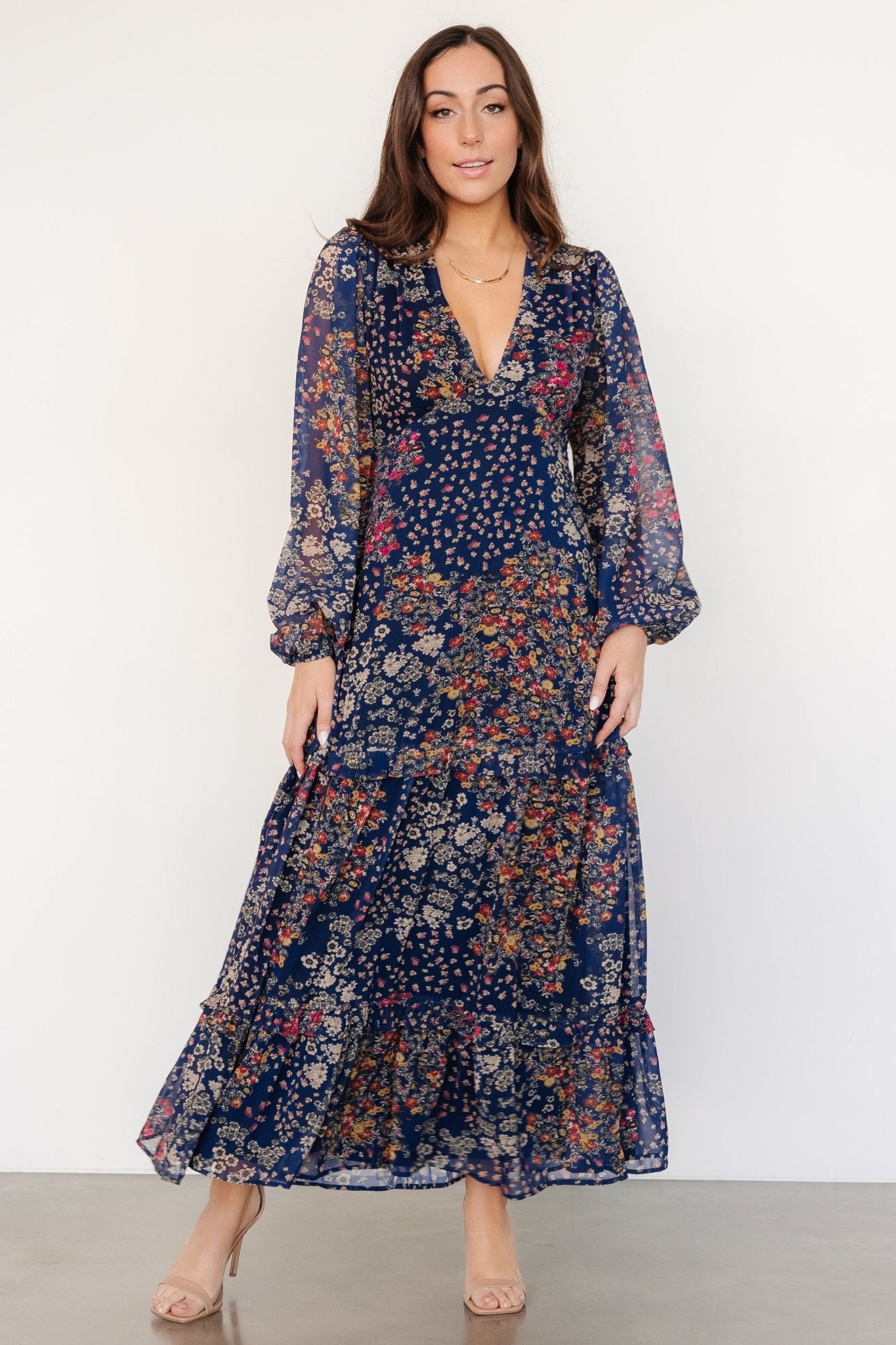 Bowman Deep V Maxi Dress | Dark Blue Multi Outlet Store Cheap Pice