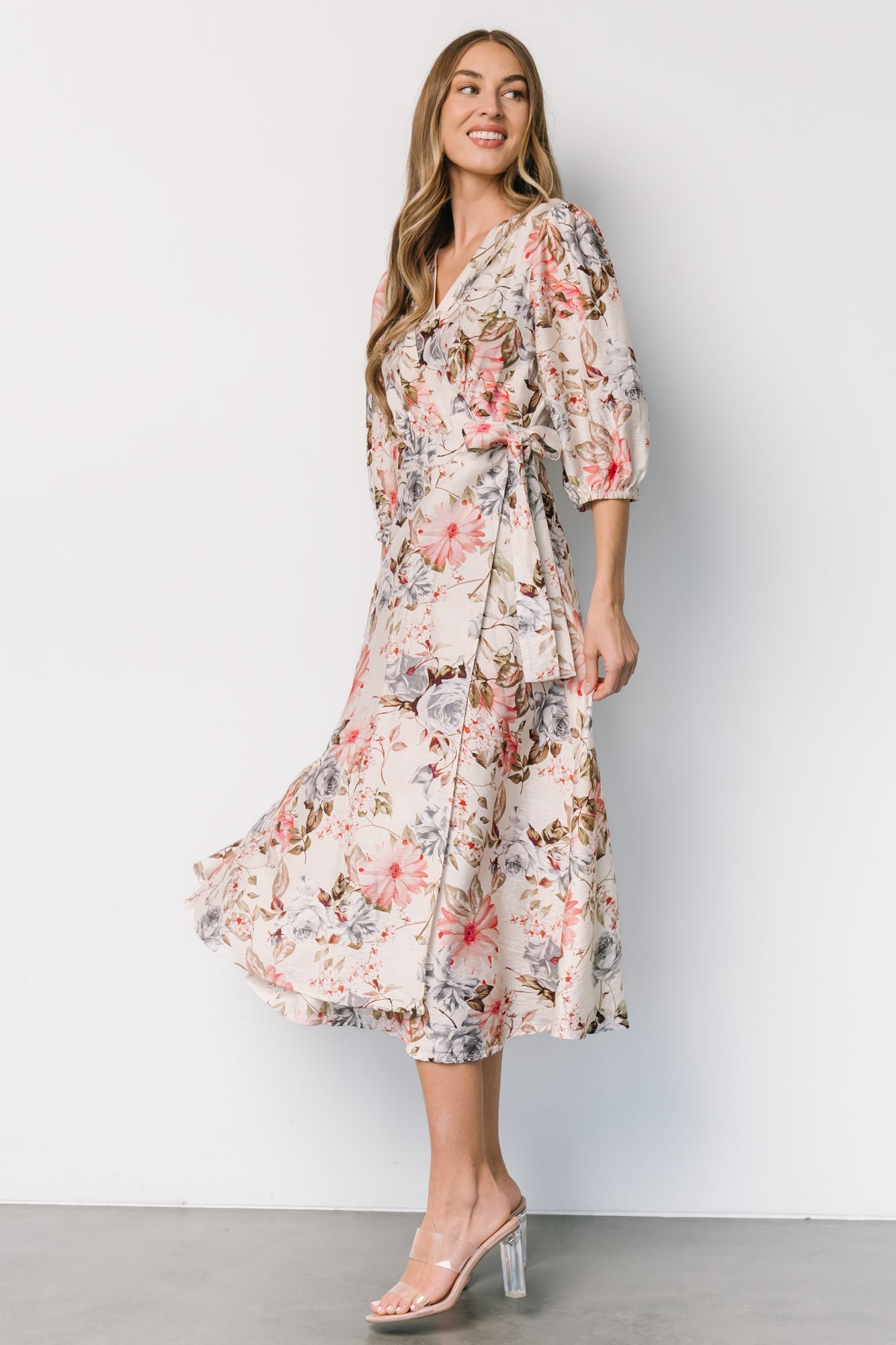 Fiorina Wrap Midi Dress | Ivory Multi Floral Deals Cheap Pice