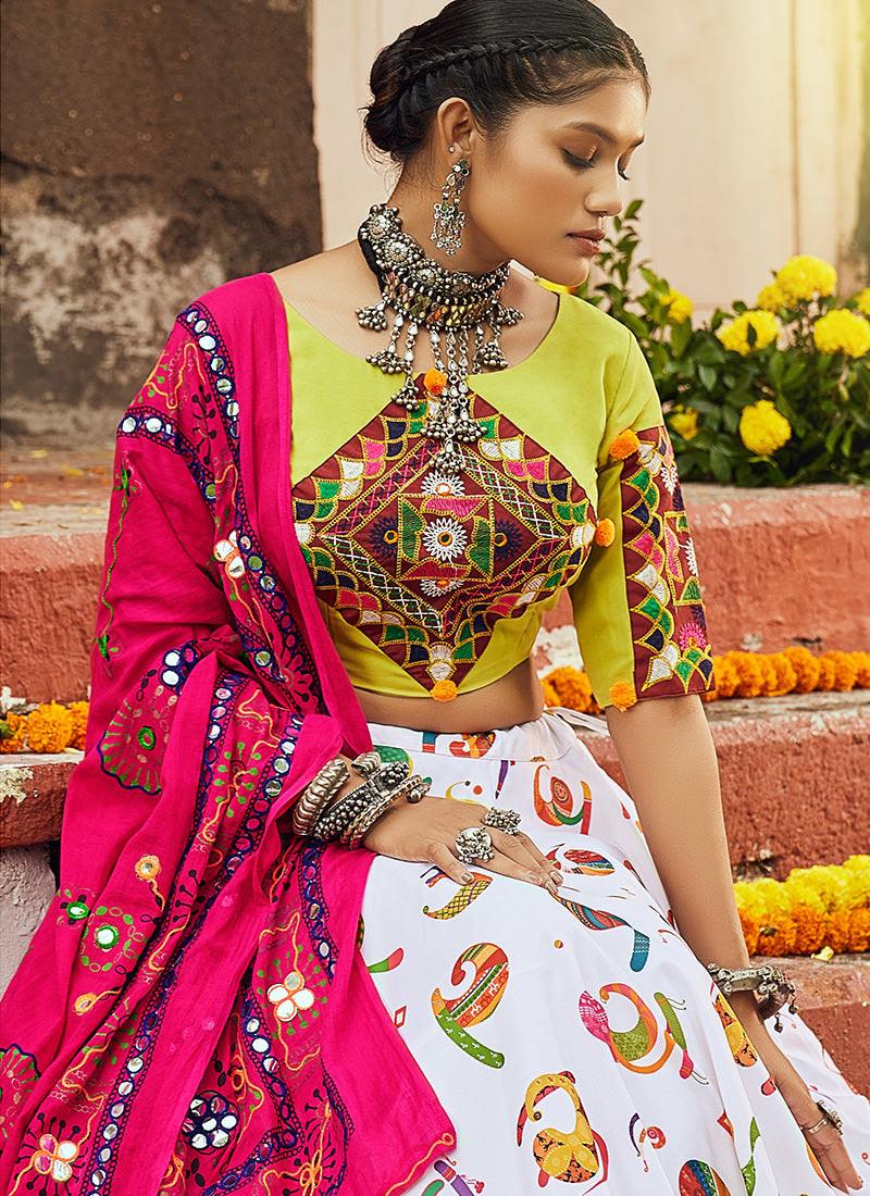 Digital Print White Navratri Ghagra Choli Best Place For Sale