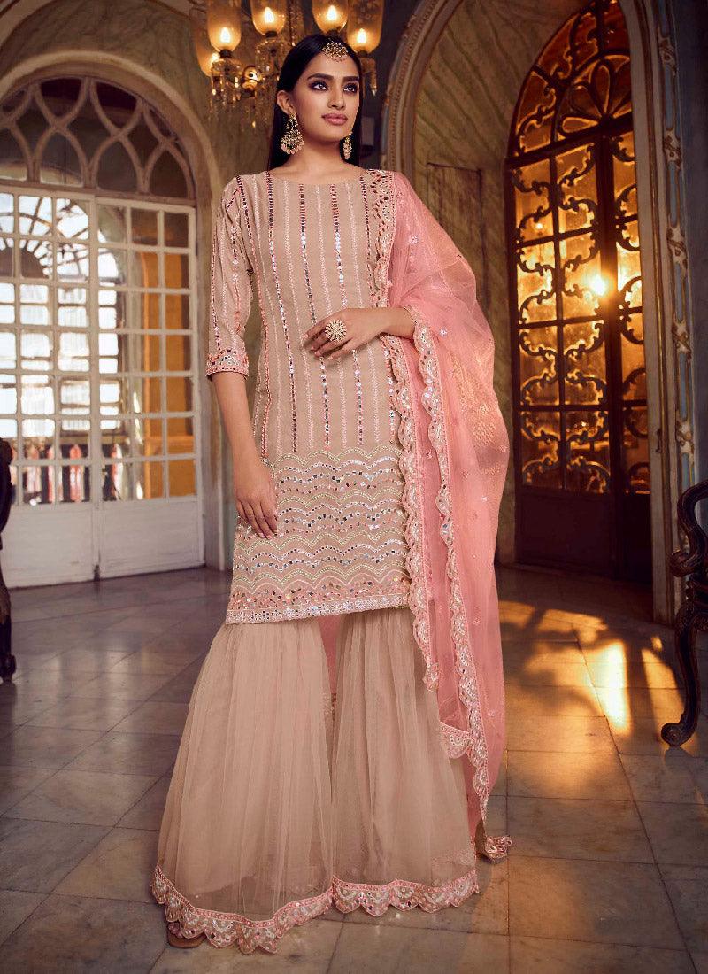 Glamorous Peach Color Organza Base Sharara Suit Discount In China