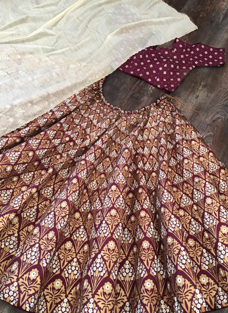 Digital Print Silk Base Wine Color Sleeveless Lehenga Choli Sast Online