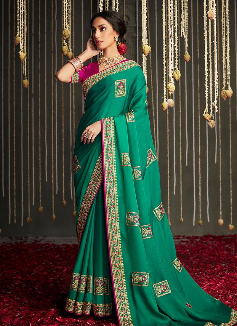 Rani Pink And Green Wedding Saree Fashionable