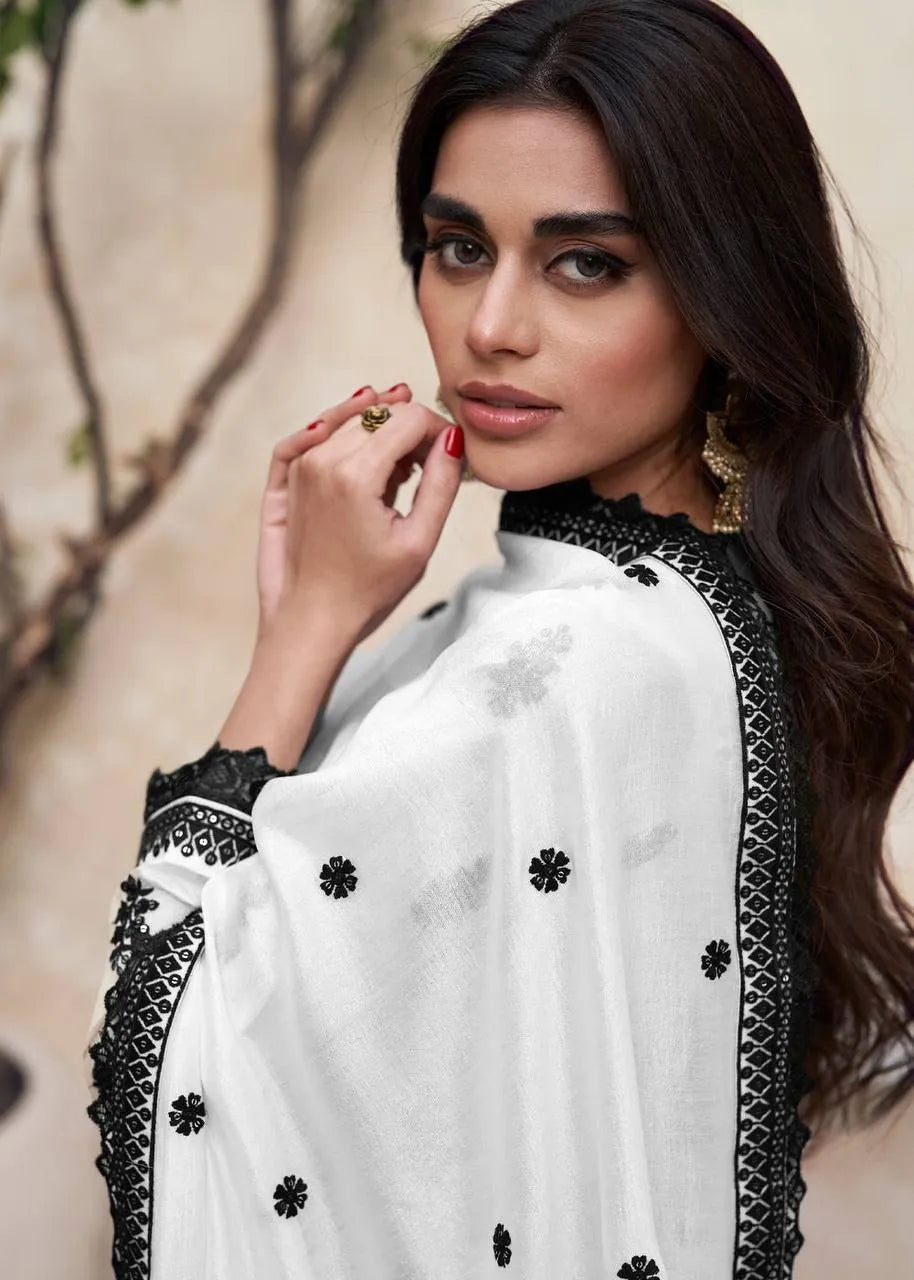 Stunning Black and White Chinon Embroidered Palazzo Suit Sale Fast Delivery