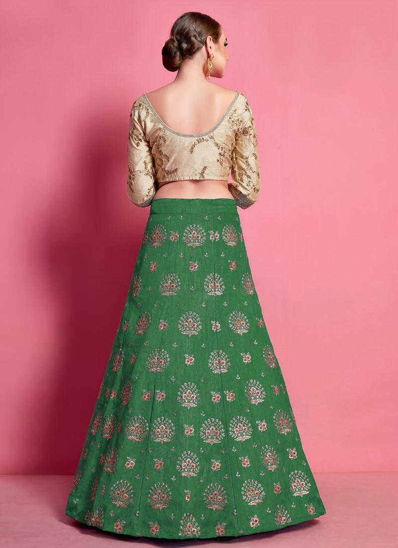 Fantastic Green Heavily Embroidered Silk Base Lehenga Choli Free Shipping Buy