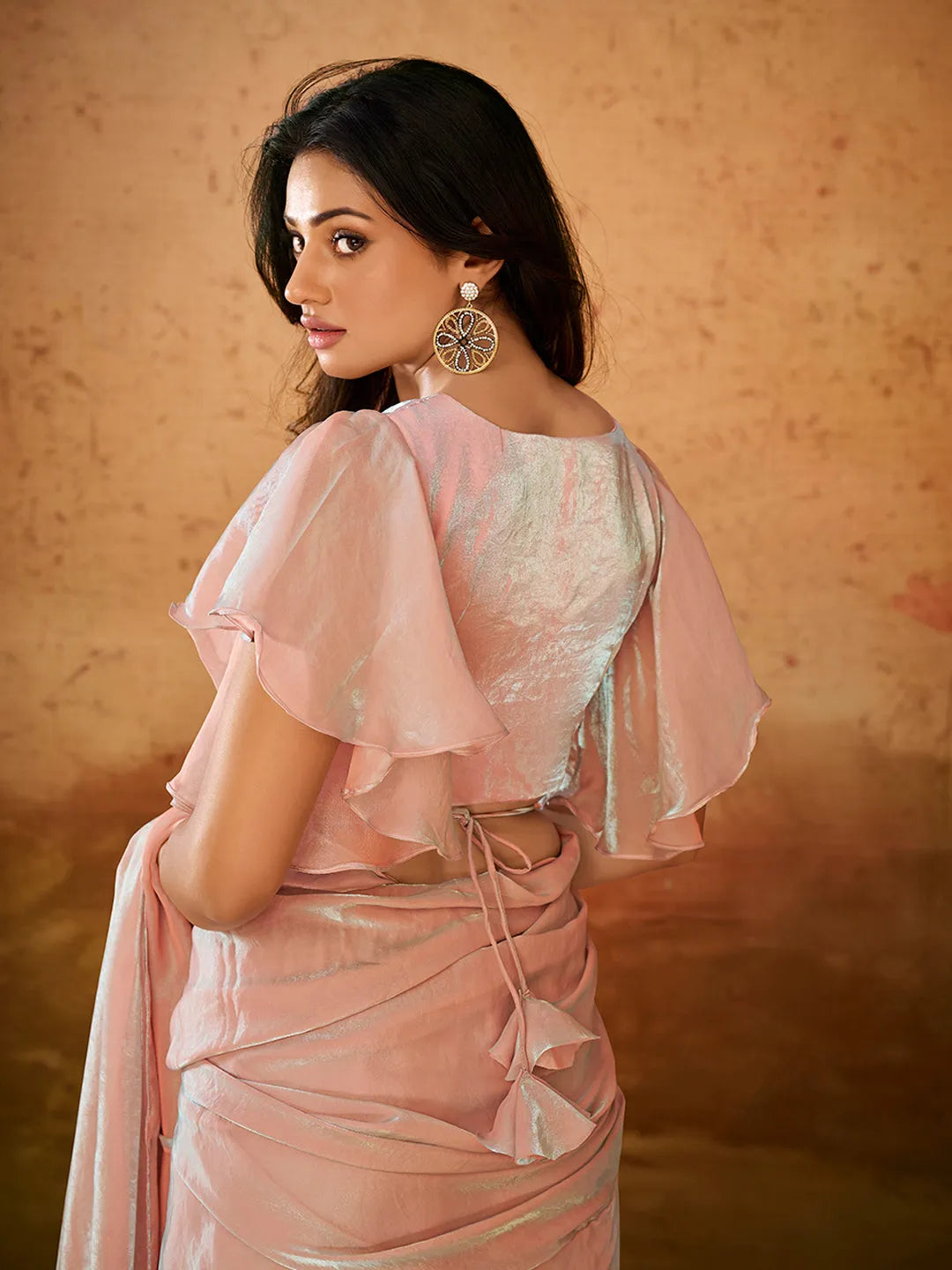 Baby Pink Organza Handworked Designer Ready To Wear Saree Newest Online