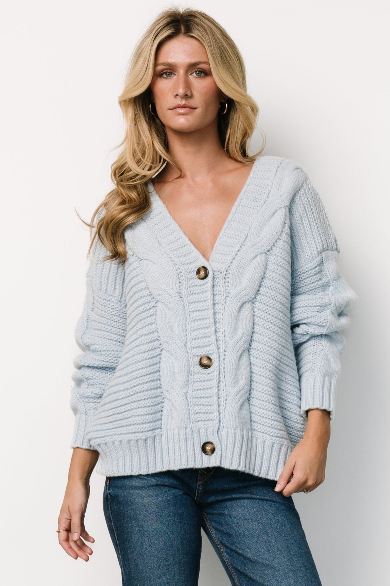 Ames Cable Knit Cardigan | Light Blue With Paypal Low Pice