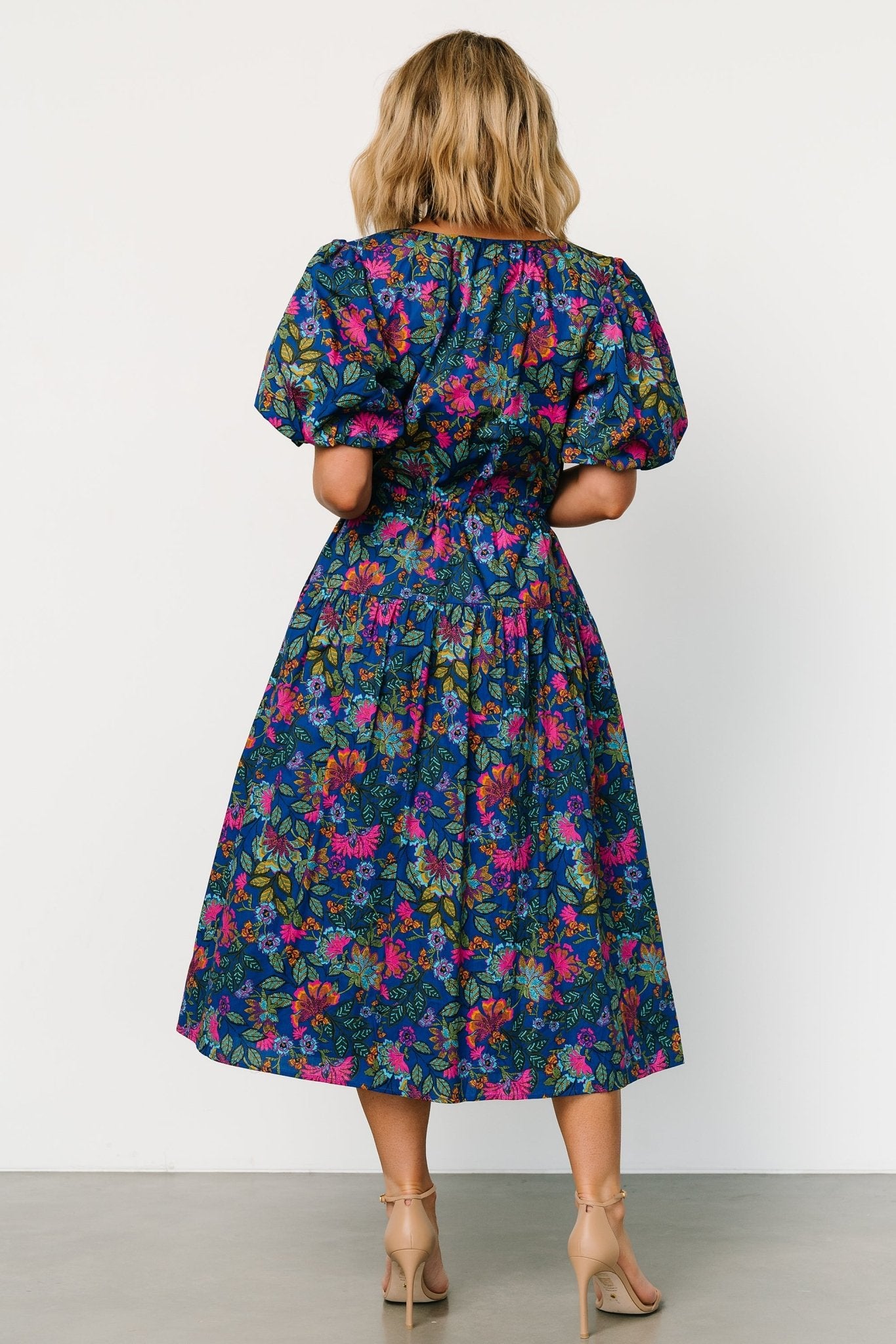 Karol Puff Sleeve Midi Dress | Blue Multi Cheap New Arrival