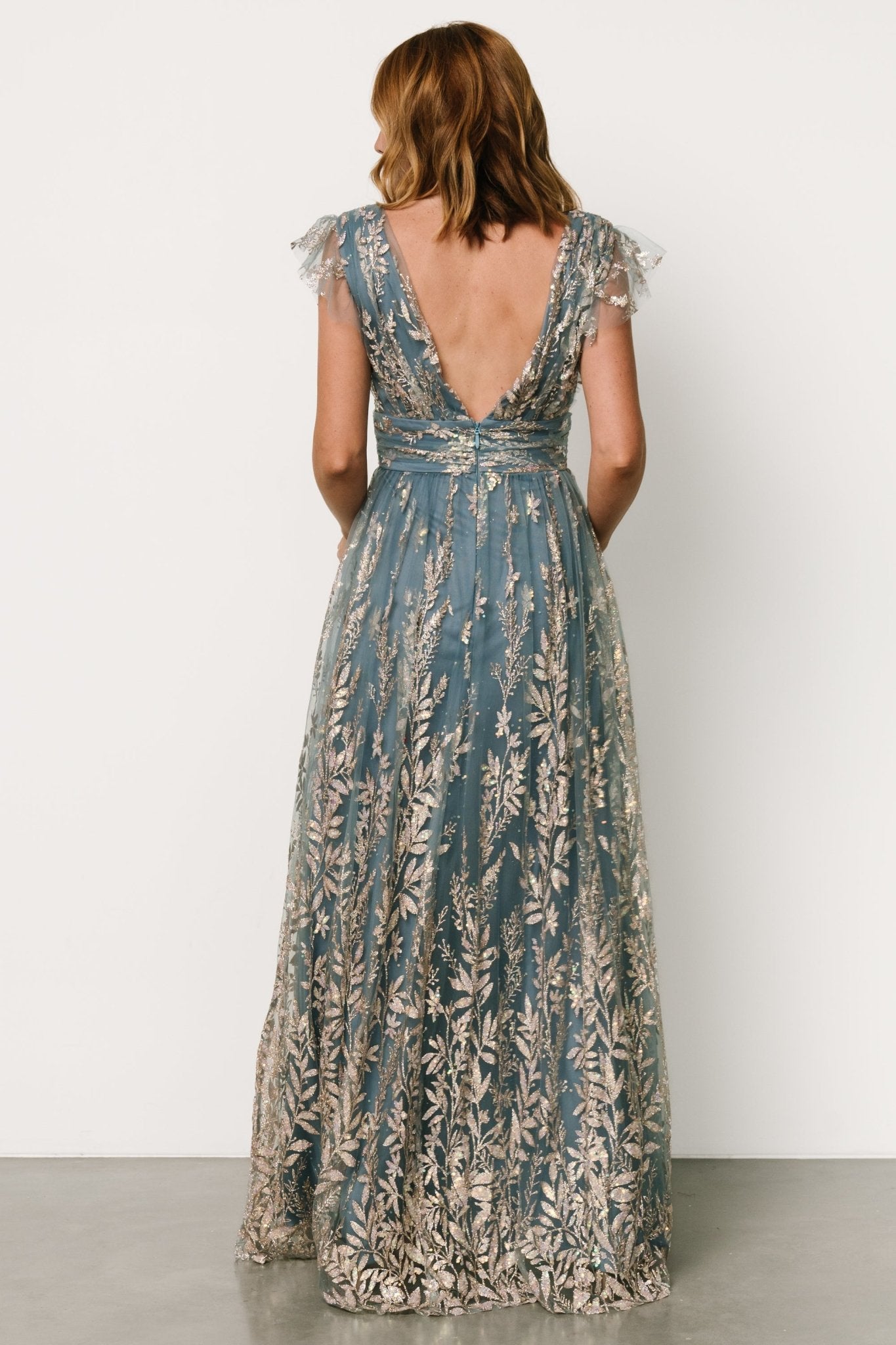 Karina Shimmer Gown | Blue + Rose Gold Clearance Pictures