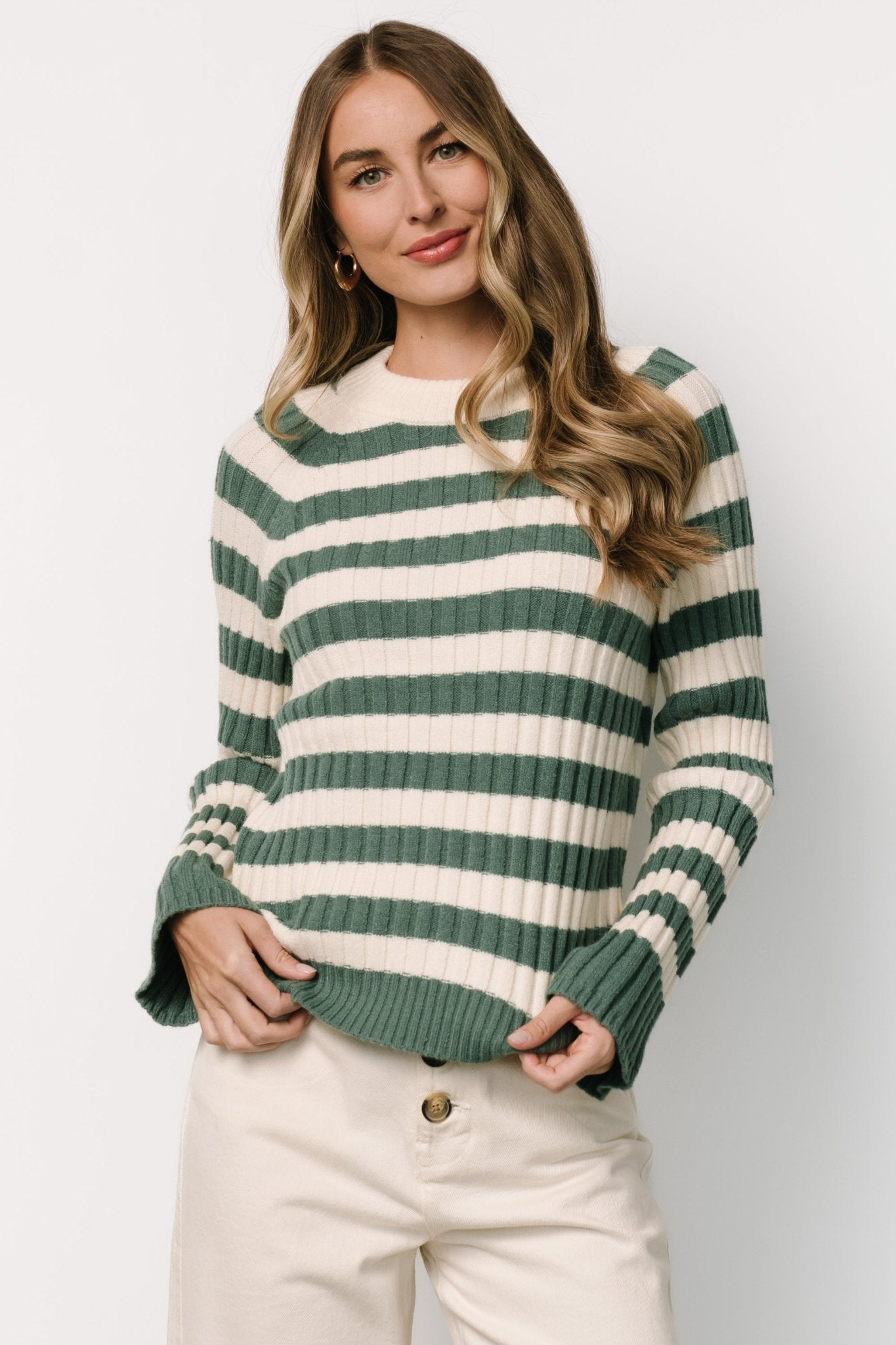 Carrie Striped Sweater | Teal + Ivory 2025 Unisex For Sale