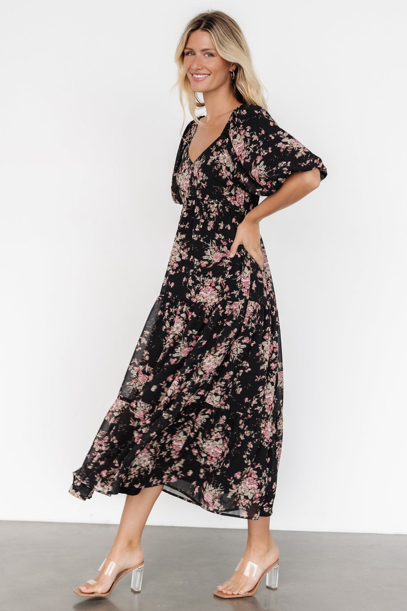 Evelette Dress | Black + Mauve Floral Sale Explore