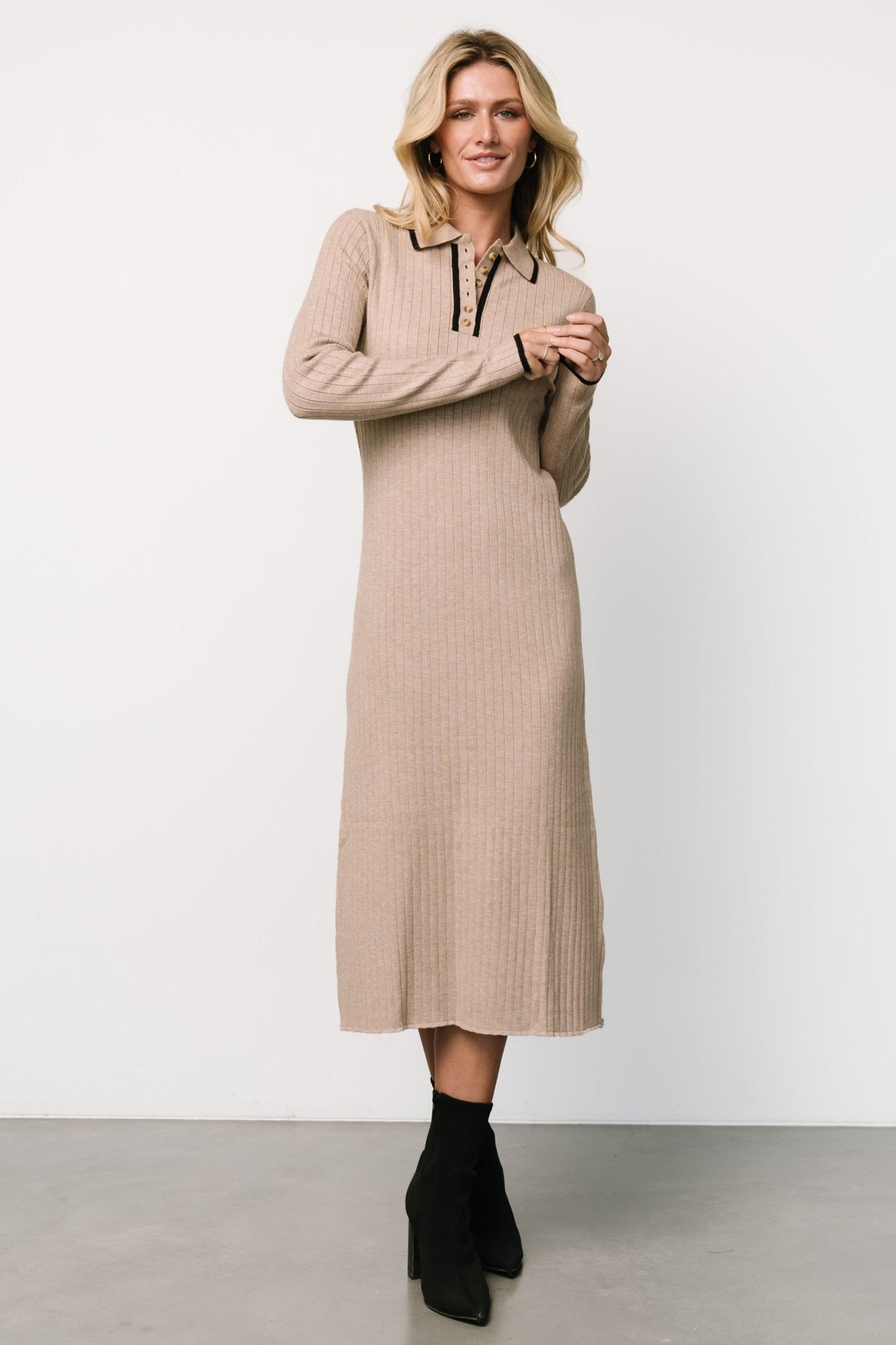 Shantel Polo Dress | Taupe + Black Looking For Cheap Pice