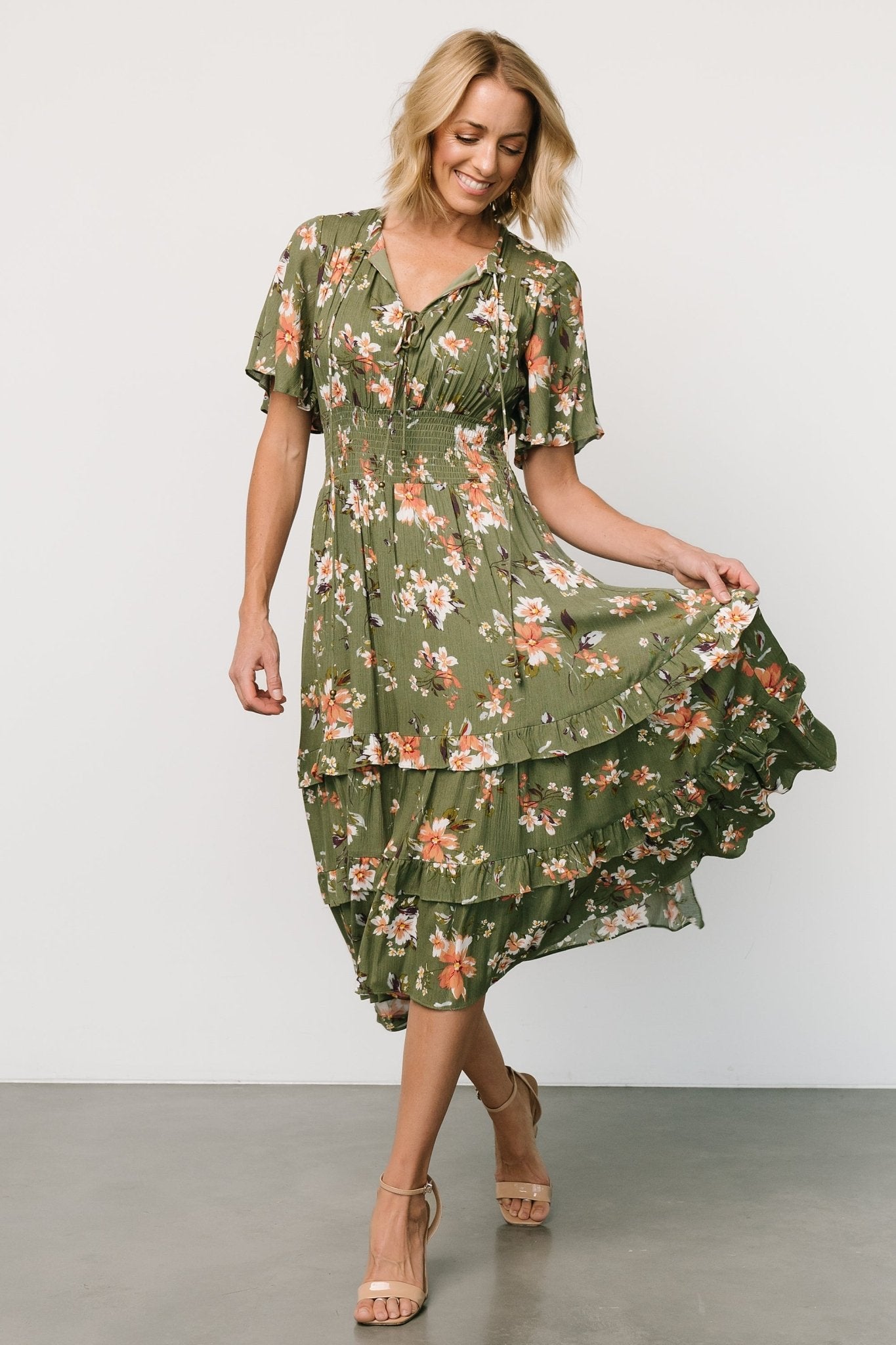 Spell Boho Midi Dress | Olive Floral Top Quality Online