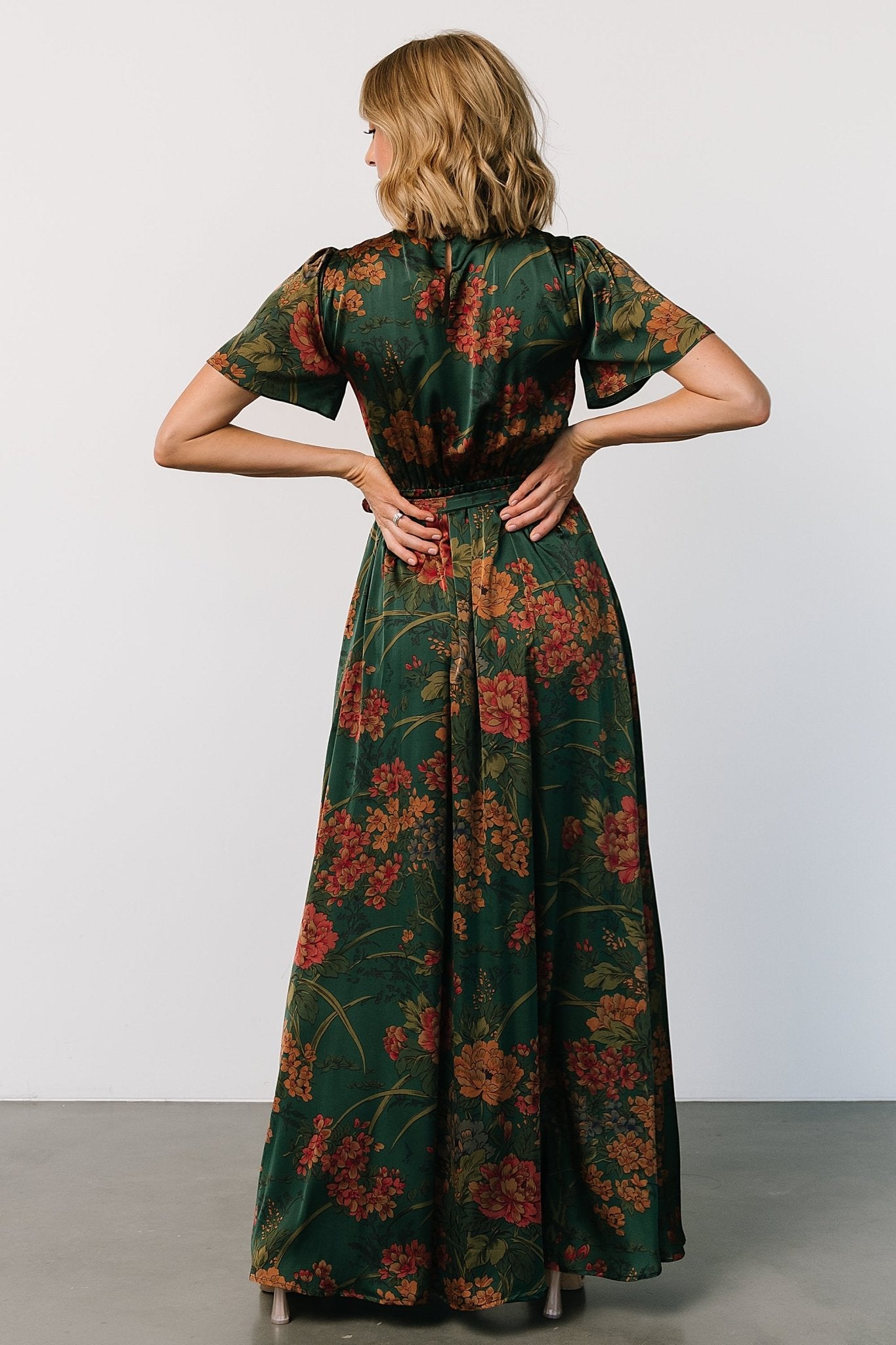 Agnes Satin Maxi Dress | Dark Green Floral Sast Online