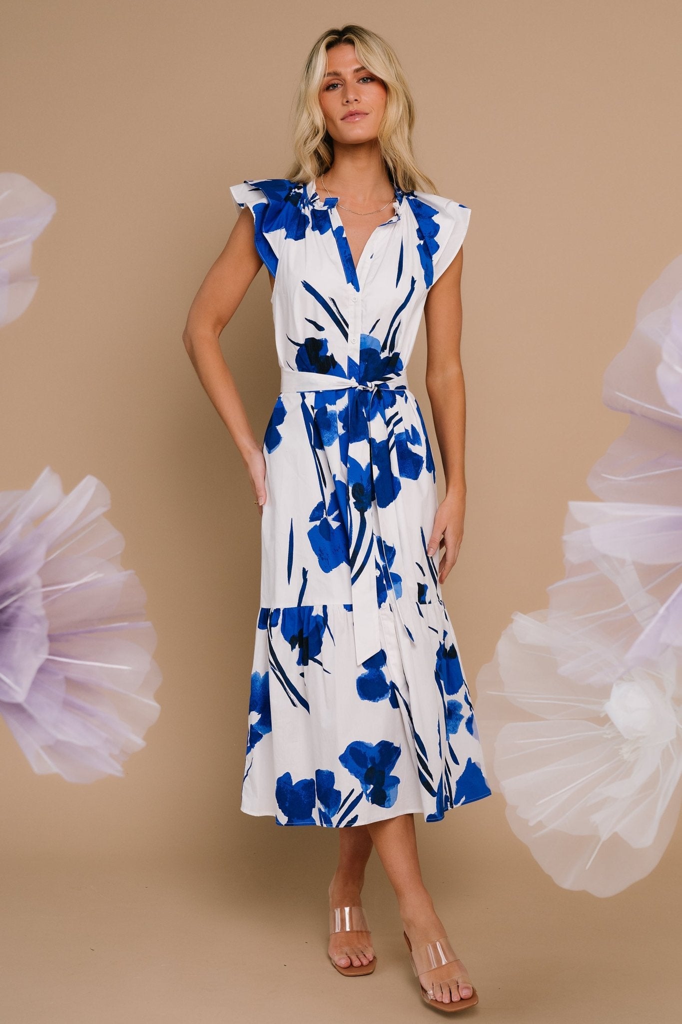 Blakely Button Dress | White + Cobalt Best Wholesale For Sale