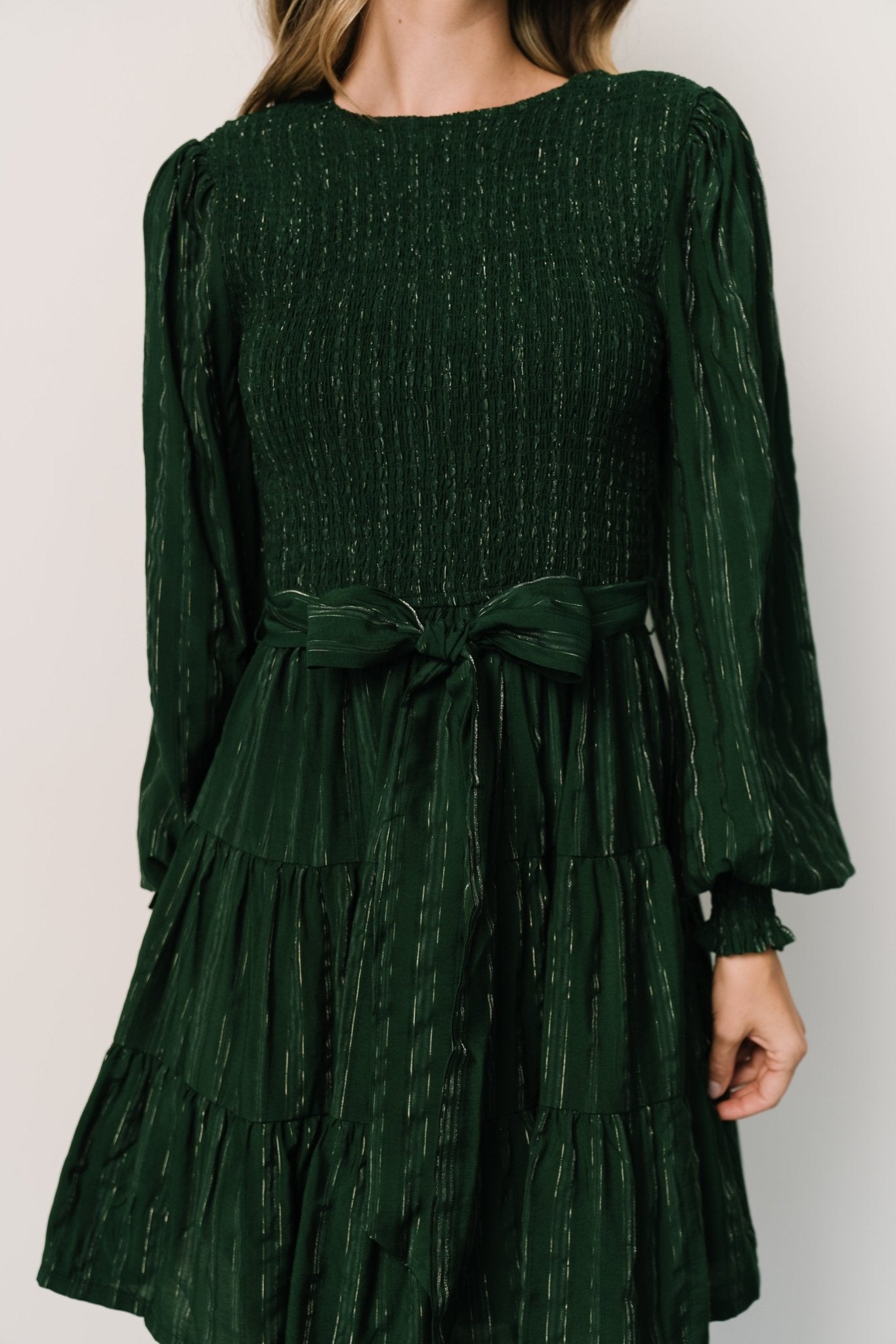 Ivey Smocked Short Dress | Dark Green + Silver Reliable Sale Online