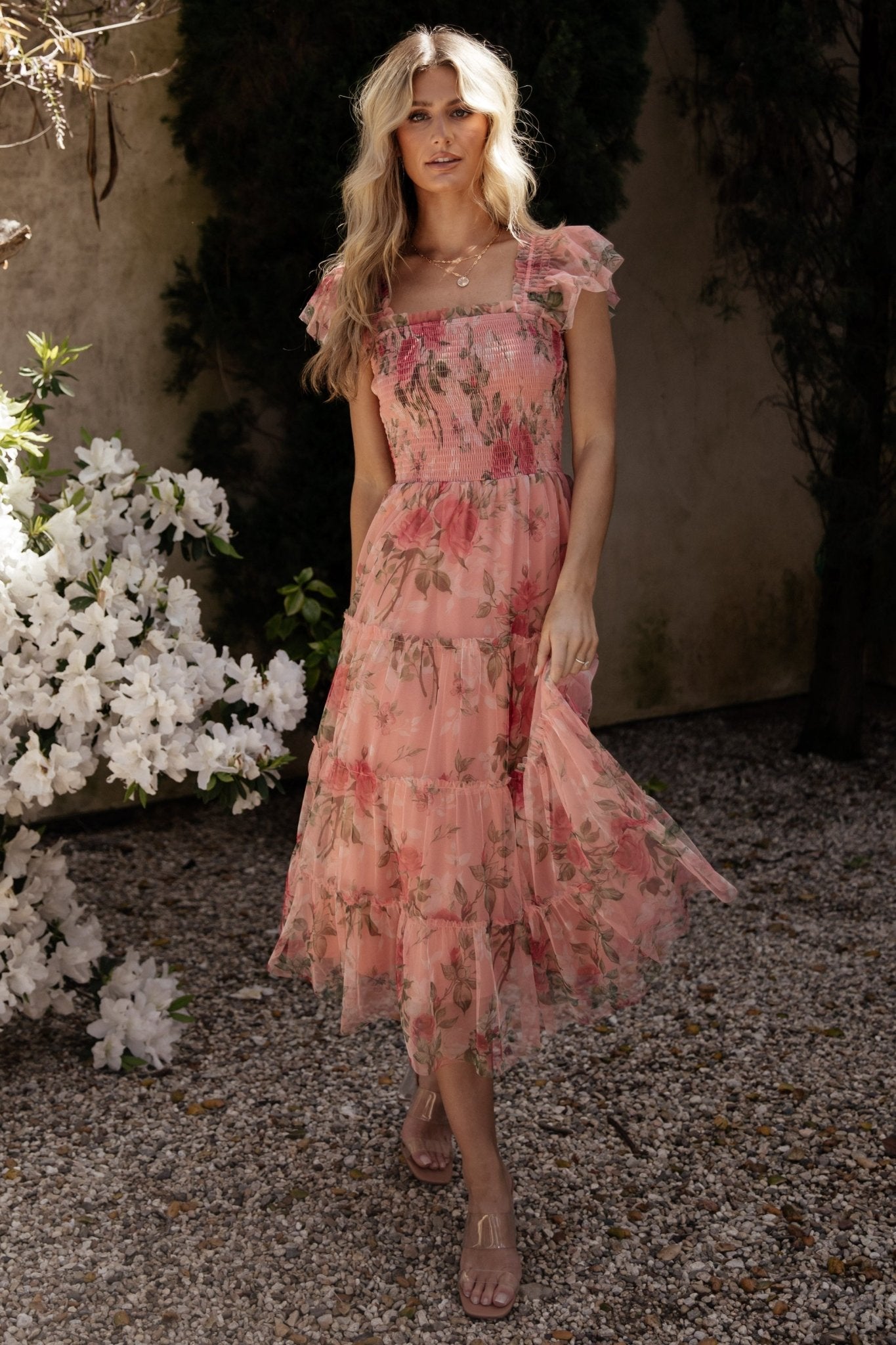 Clementine Tulle Midi Dress | Pink Rose Floral Cheap Outlet Locations