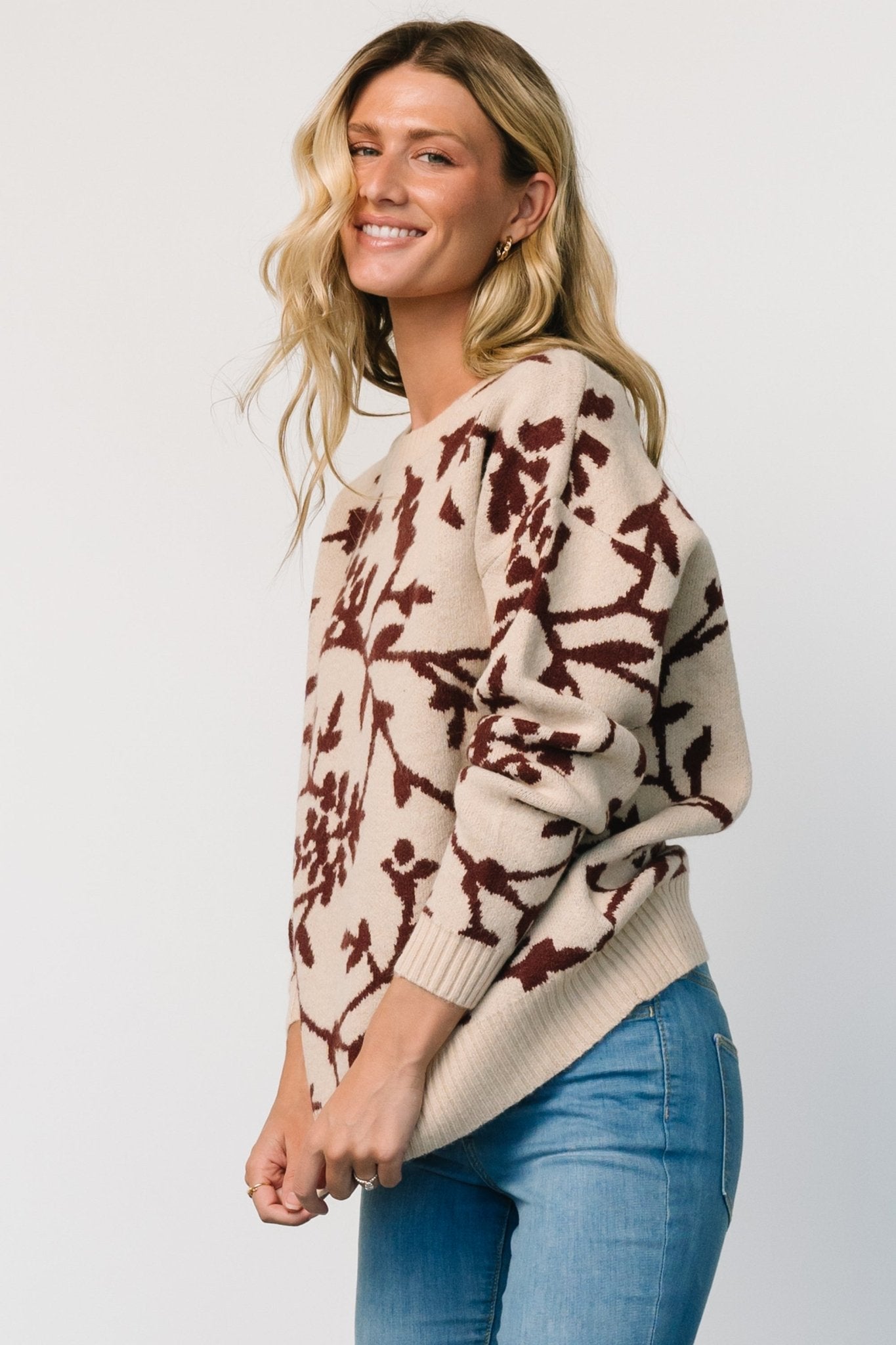 Hallstatt Sweater | Beige + Merlot Print Cheap Visa Payment