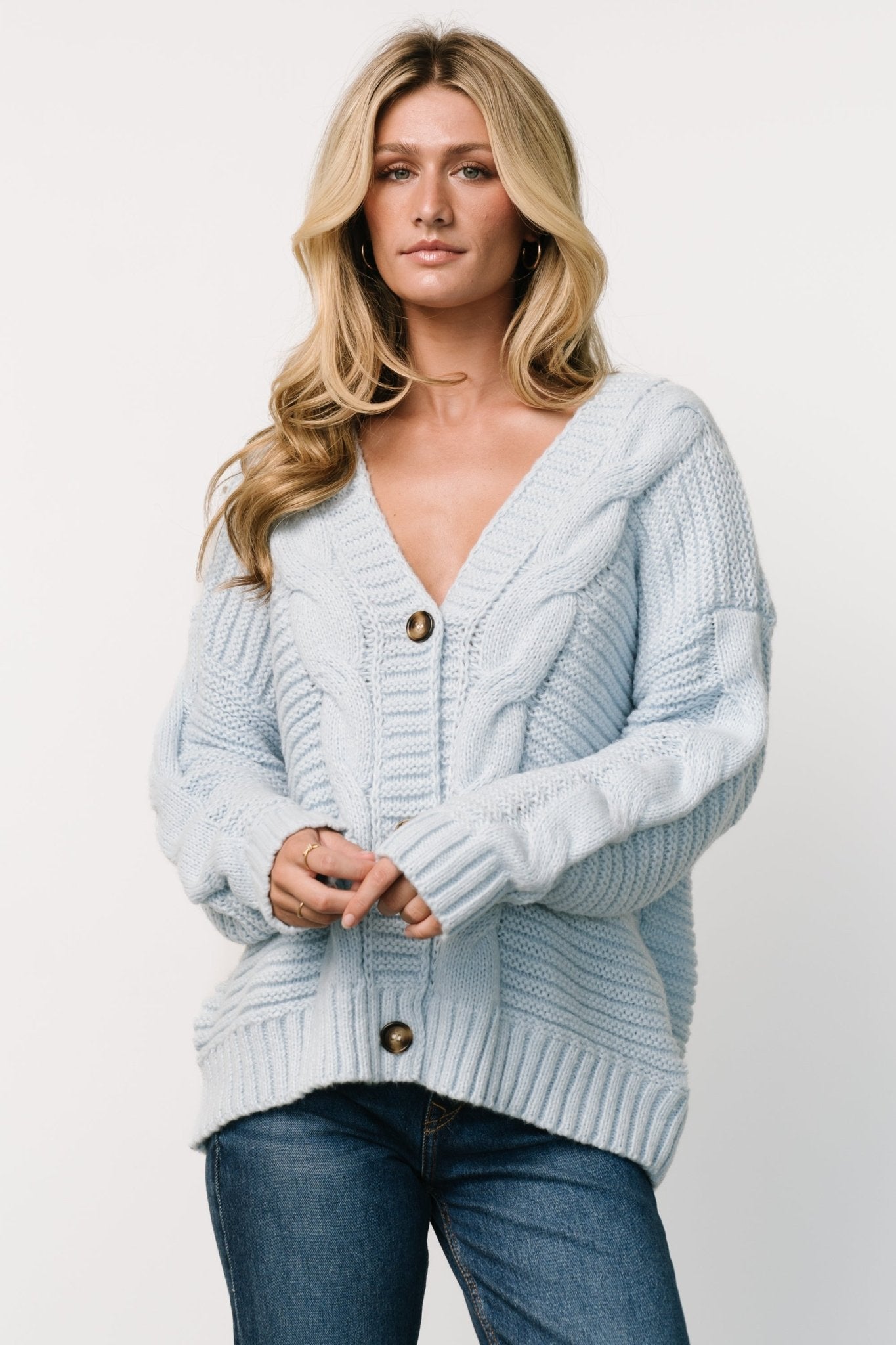 Ames Cable Knit Cardigan | Light Blue With Paypal Low Pice