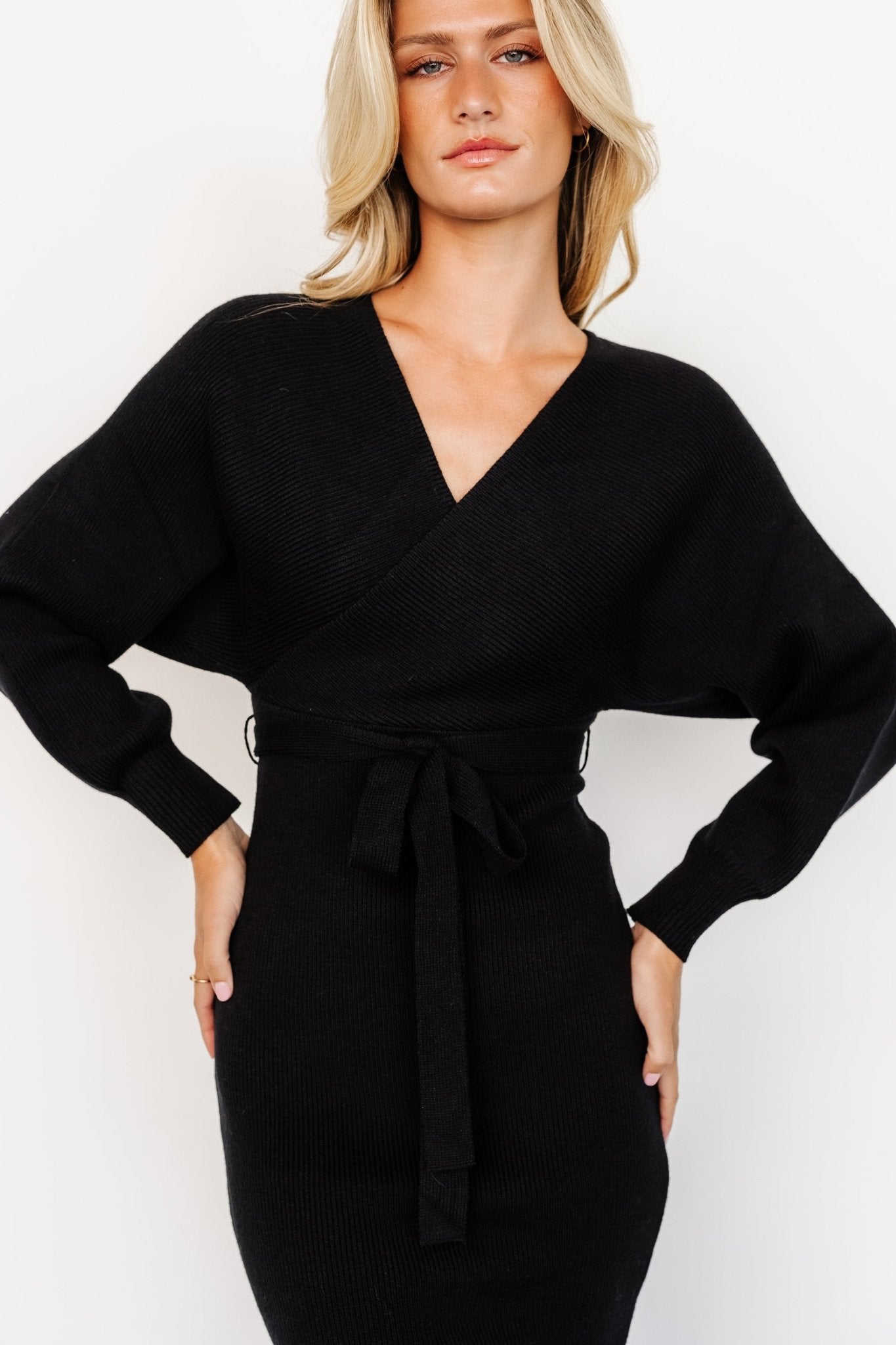 Sammi Faux Wrap Dress | Black Cheap 100% Original