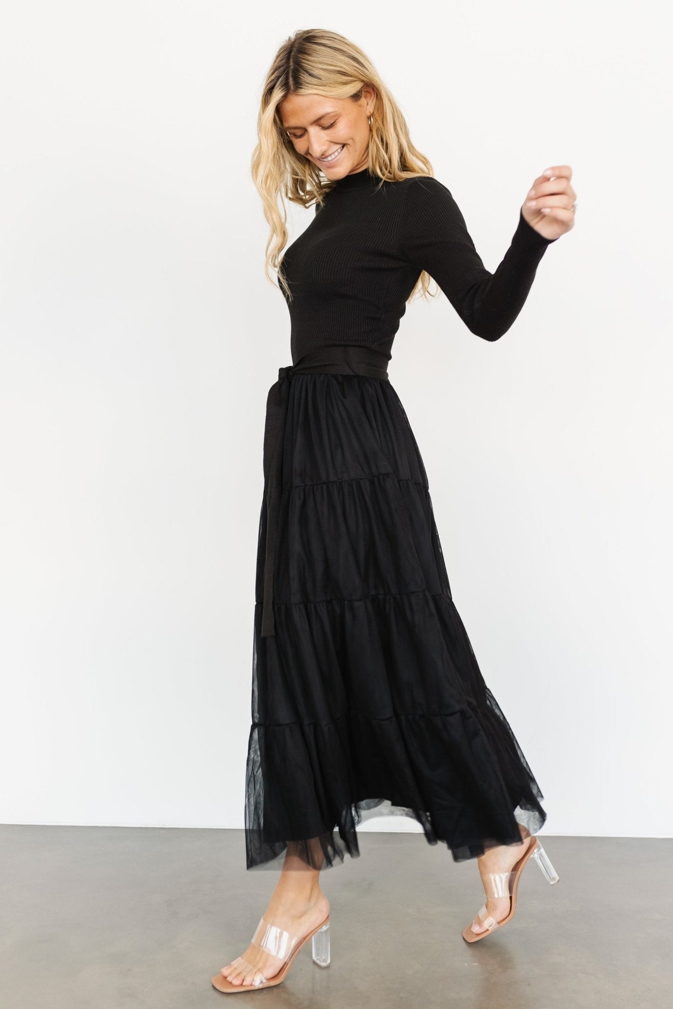 Demi Sweater Tulle Dress | Black Lowest Pice