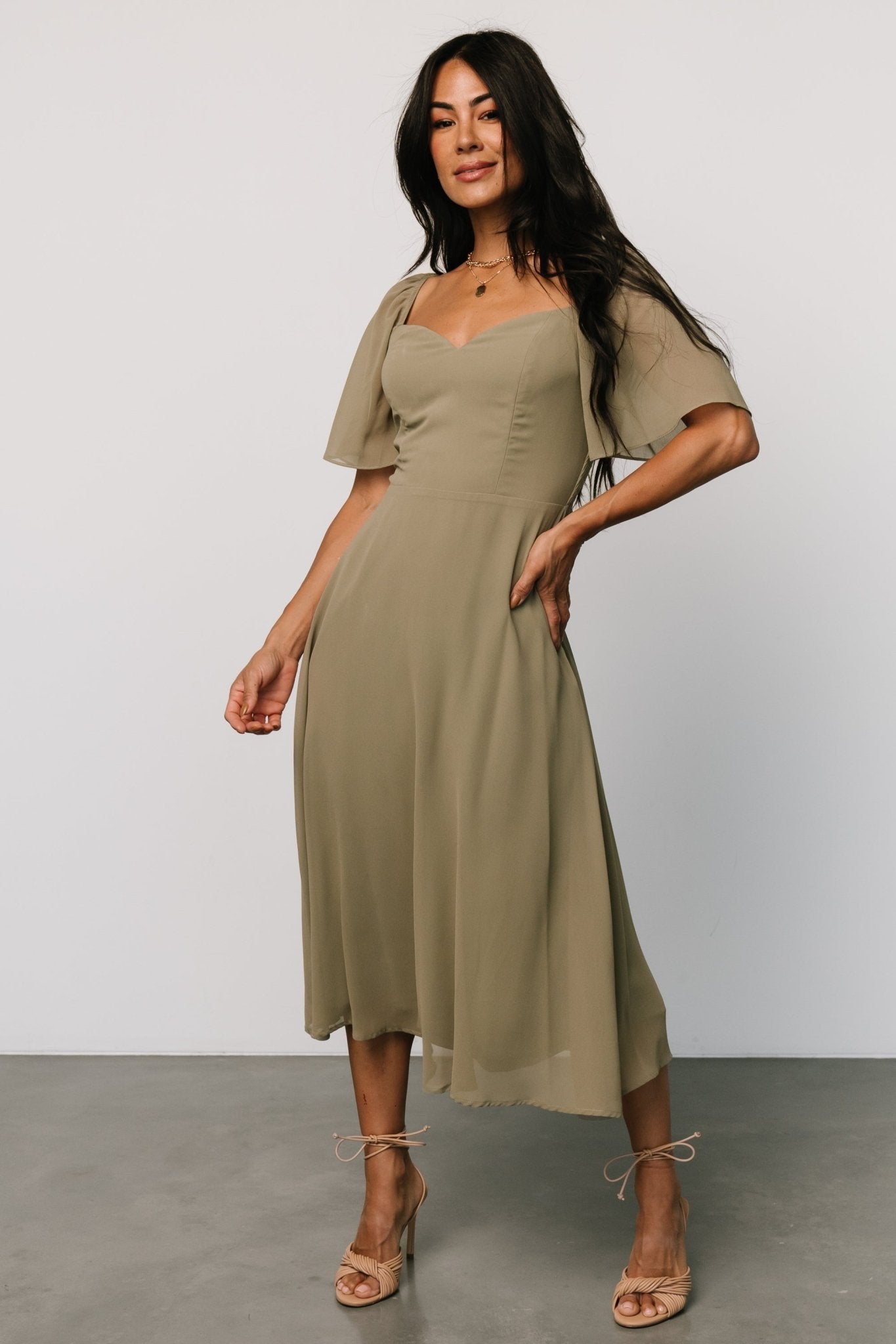 Colette Sweetheart Midi Dress | Dusty Olive Best Place To Buy