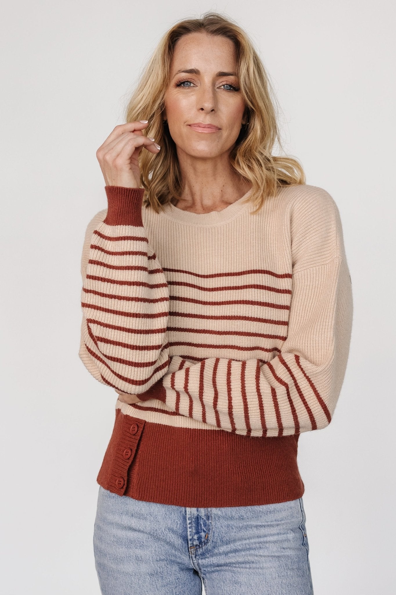 Miles Striped Sweater | Taupe + Marsala Outlet With Paypal Order