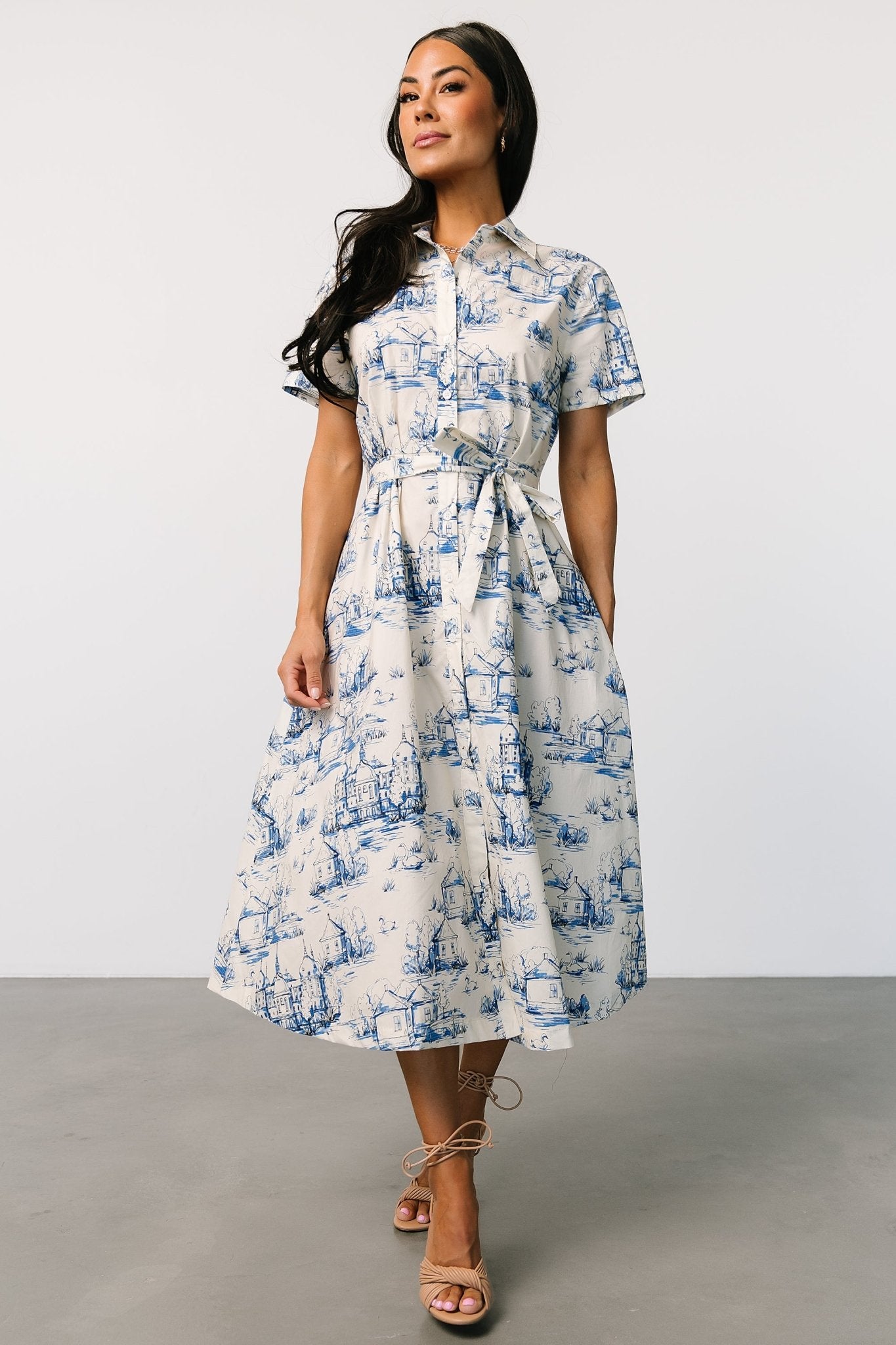 Layne Midi Dress | Cream + Blue Cheap Sale Professional