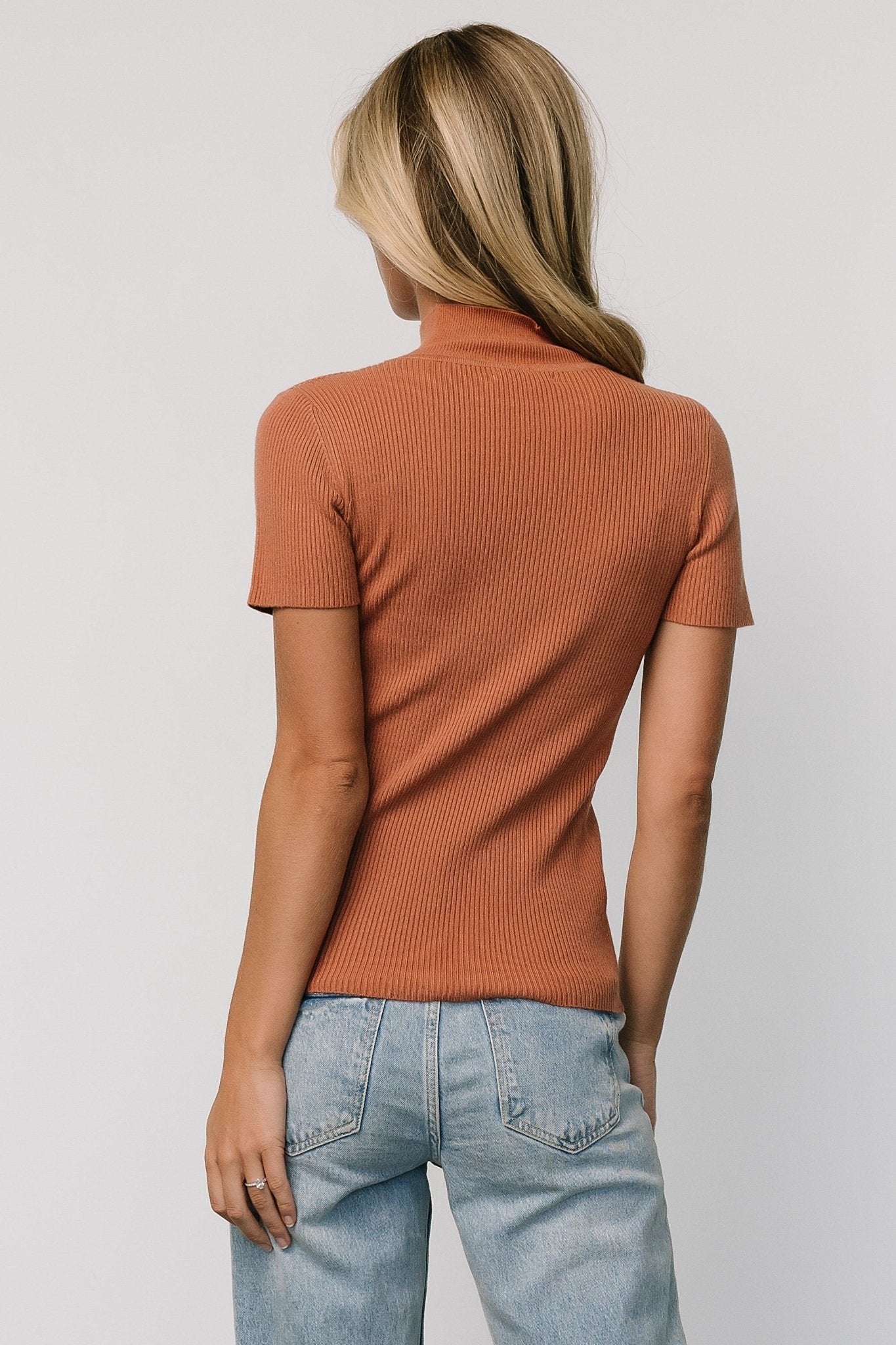 Edie Mock Neck Top | Terracotta Cheap Sale Big Discount