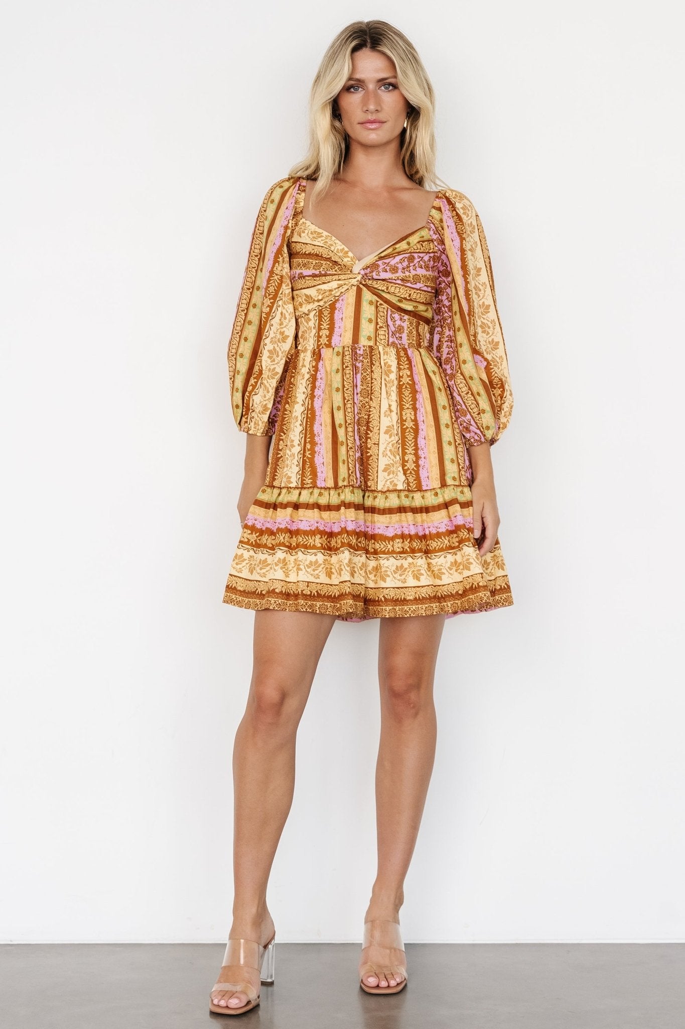 Moriah Mini Dress | Camel Multi Clearance Wholesale Pice