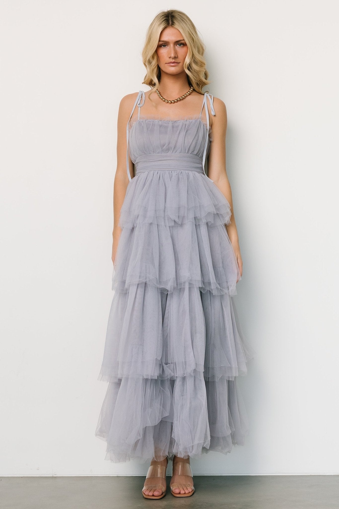 Alora Tulle Tiered Maxi Dress | Dusty Slate Sale Manchester Great Sale